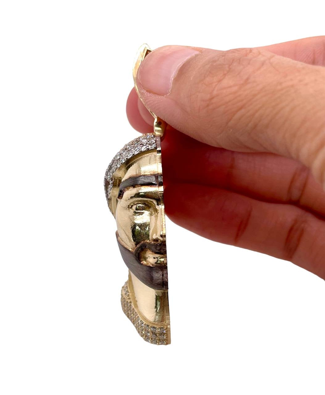 14K Yellow Gold 6.7 Ct Natural Diamond Jesus Face Pendant 2 in