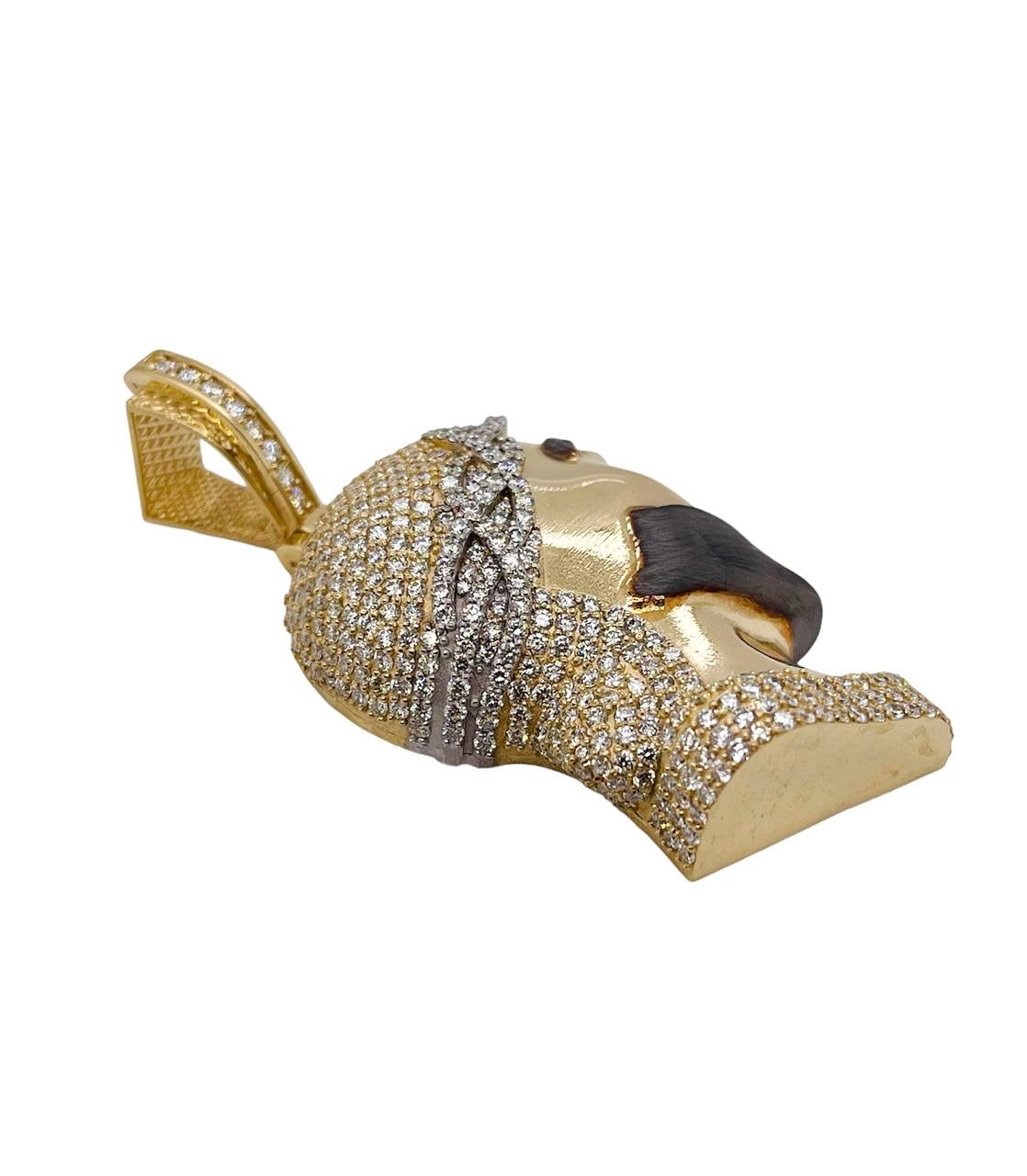 14K Yellow Gold 6.7 Ct Natural Diamond Jesus Face Pendant 2 in