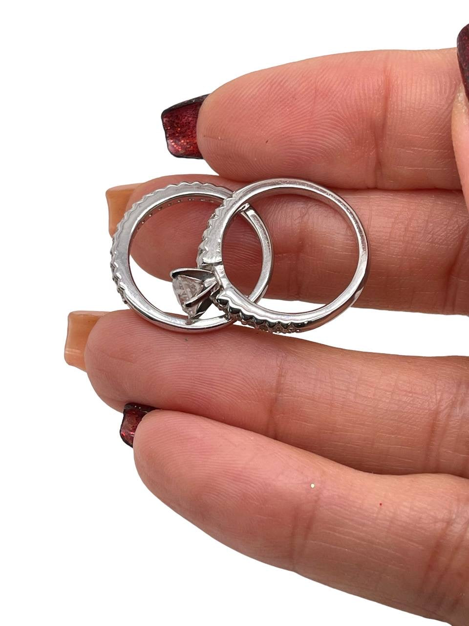 18K White Gold 1.20 tcw Natural Round Diamond Engagement Ring & Wedding Band