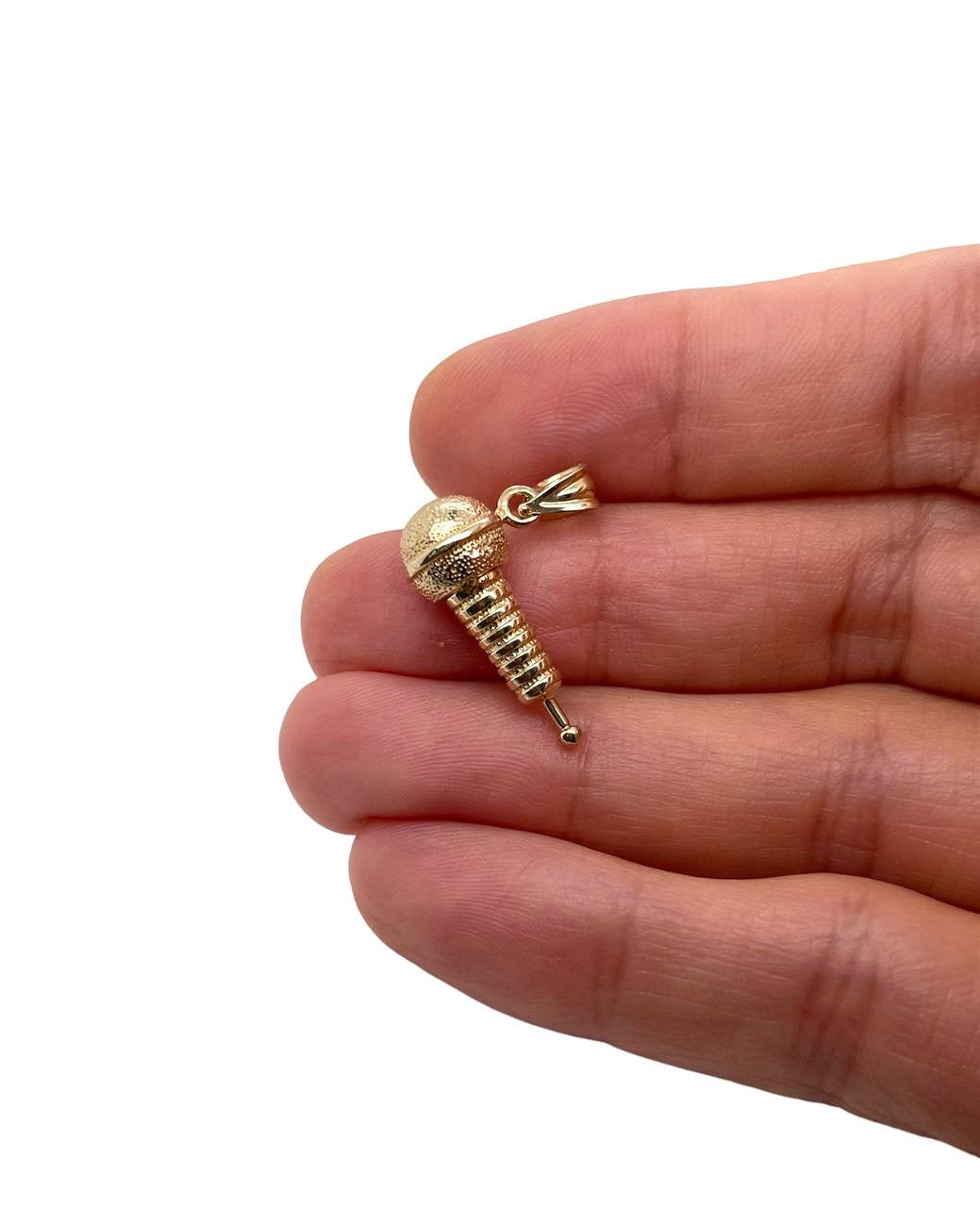 New 10k solid yellow Gold microphone Pendant singer music jewelry fine gift 2.9g