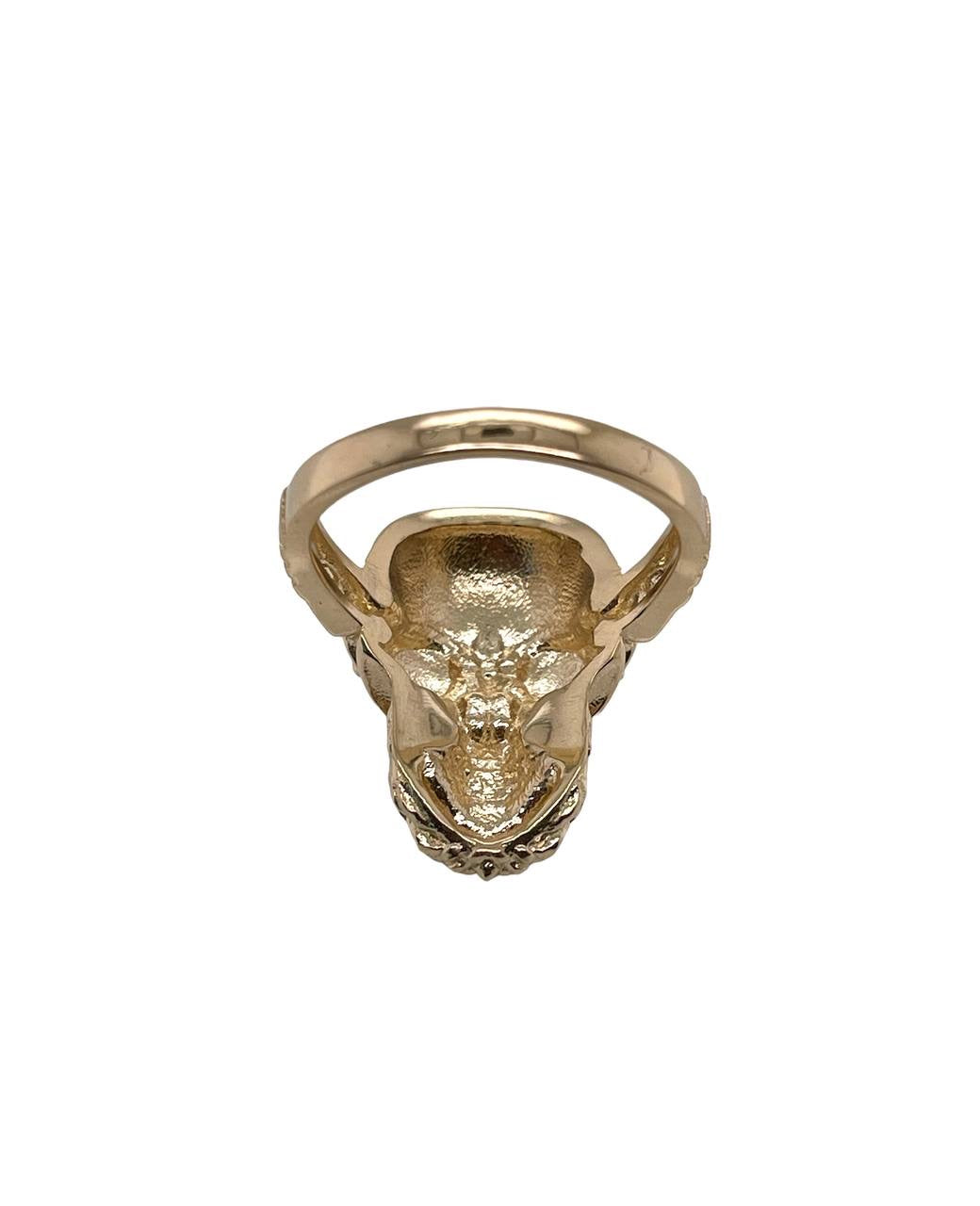 14k Solid Yellow Gold Ride to Death Skull Men's Bikers Ring 9.8 Grams