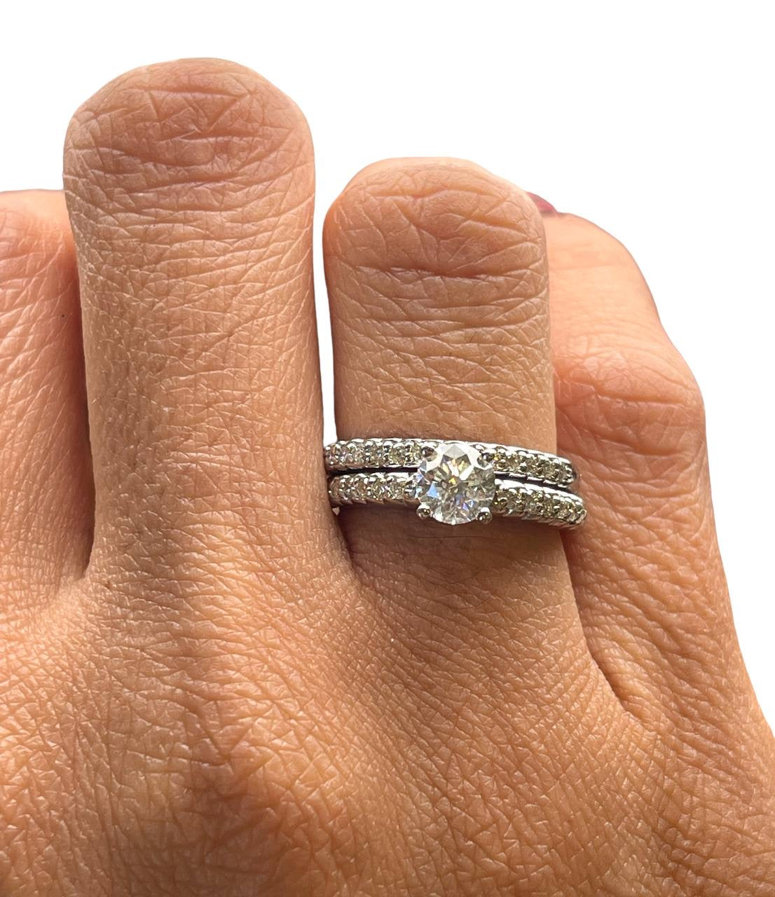 18K White Gold 1.20 tcw Natural Round Diamond Engagement Ring & Wedding Band