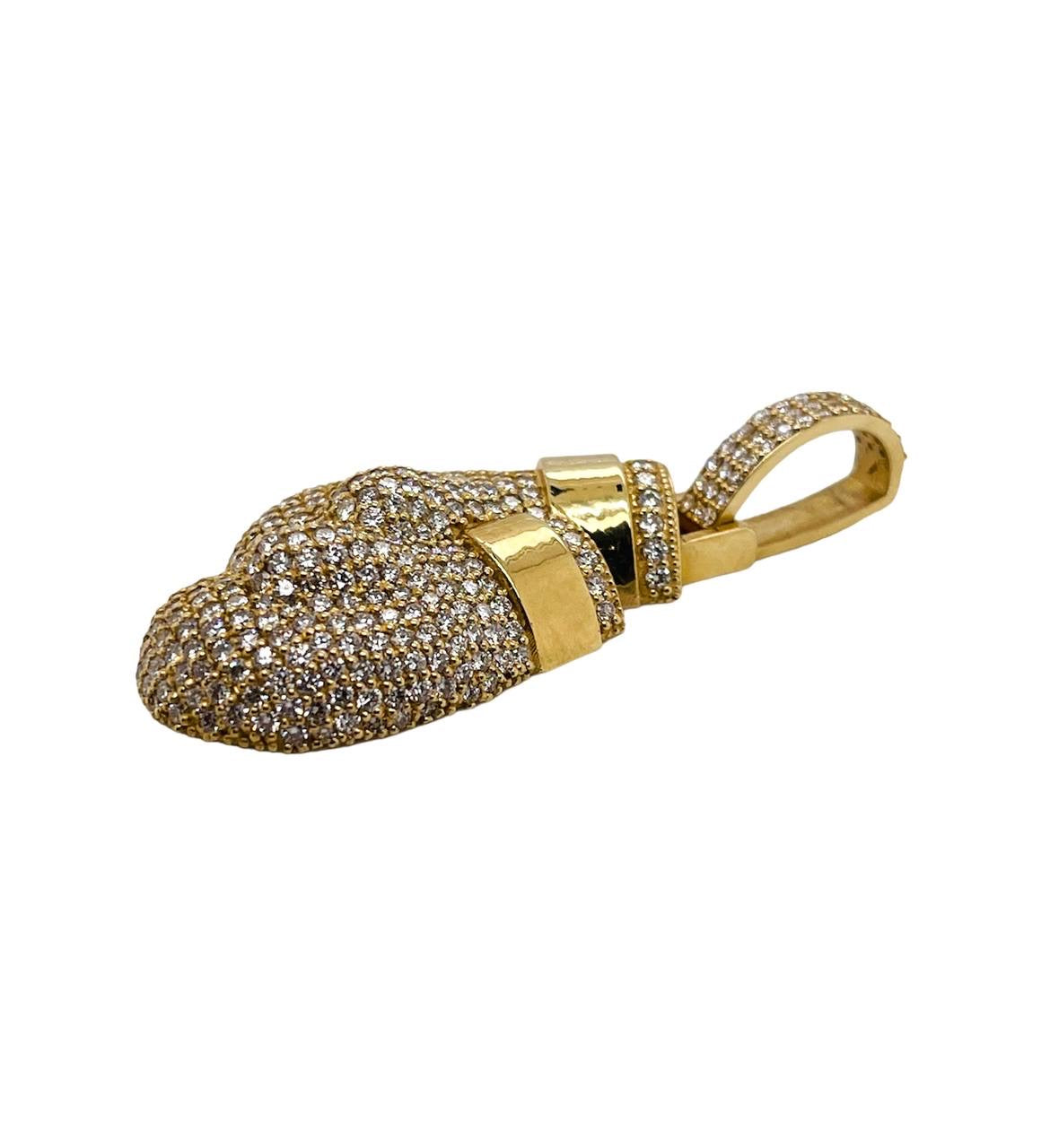 Mens 14k Solid Yellow Gold 5 TCW Natural Diamond Boxing Gloves Pendant VS2