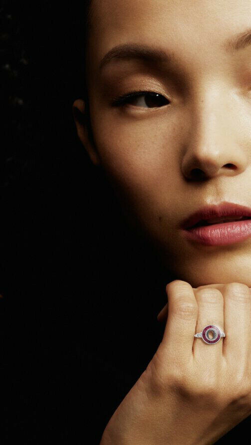 Art Deco 14K White Gold Semi Mount Ring Natural Ruby & Diamond 1 Ct Round