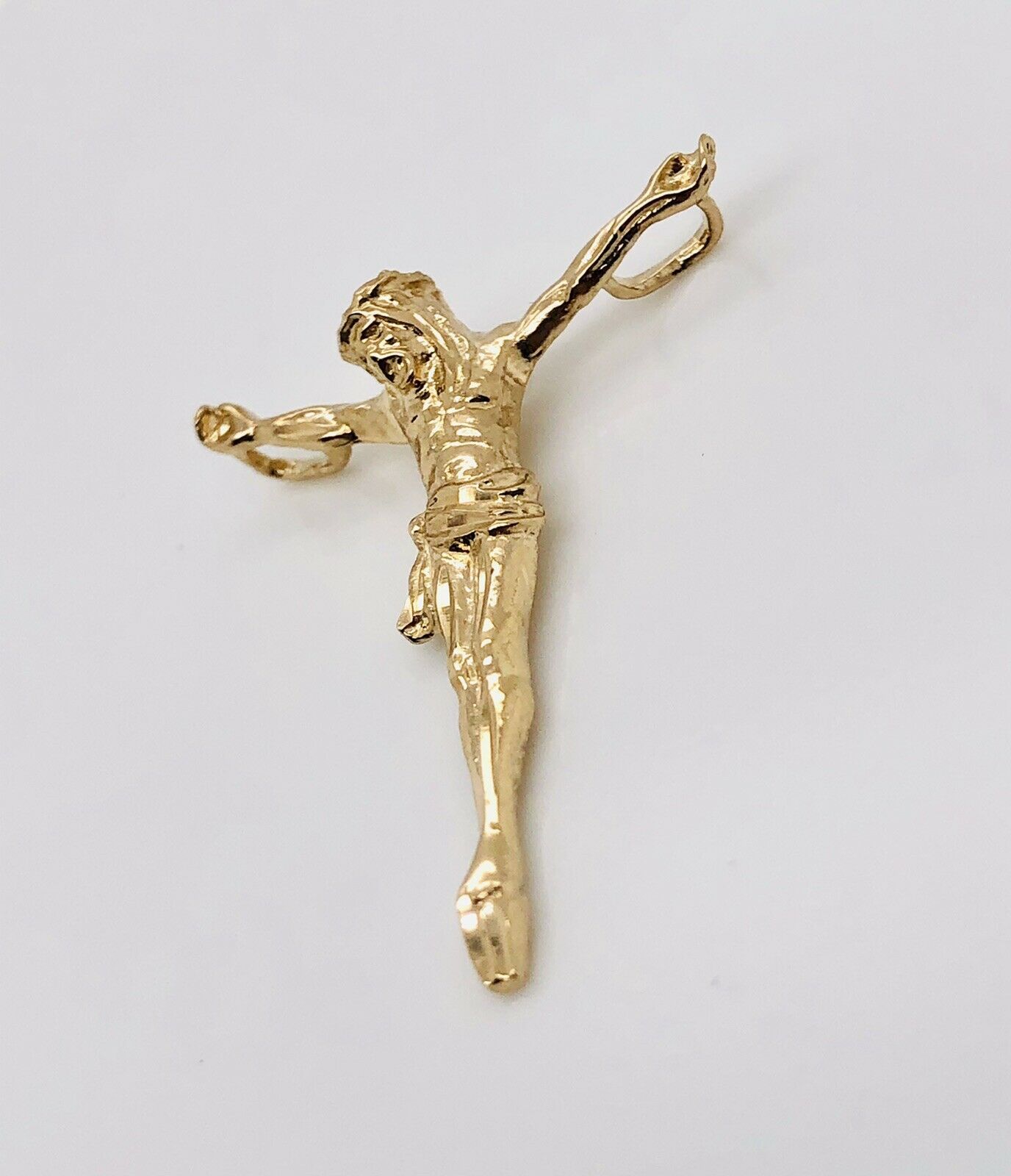 14k Yellow Gold Jesus Christ Open Hand Cross Crucifix Pendant Men/Women 1.26"