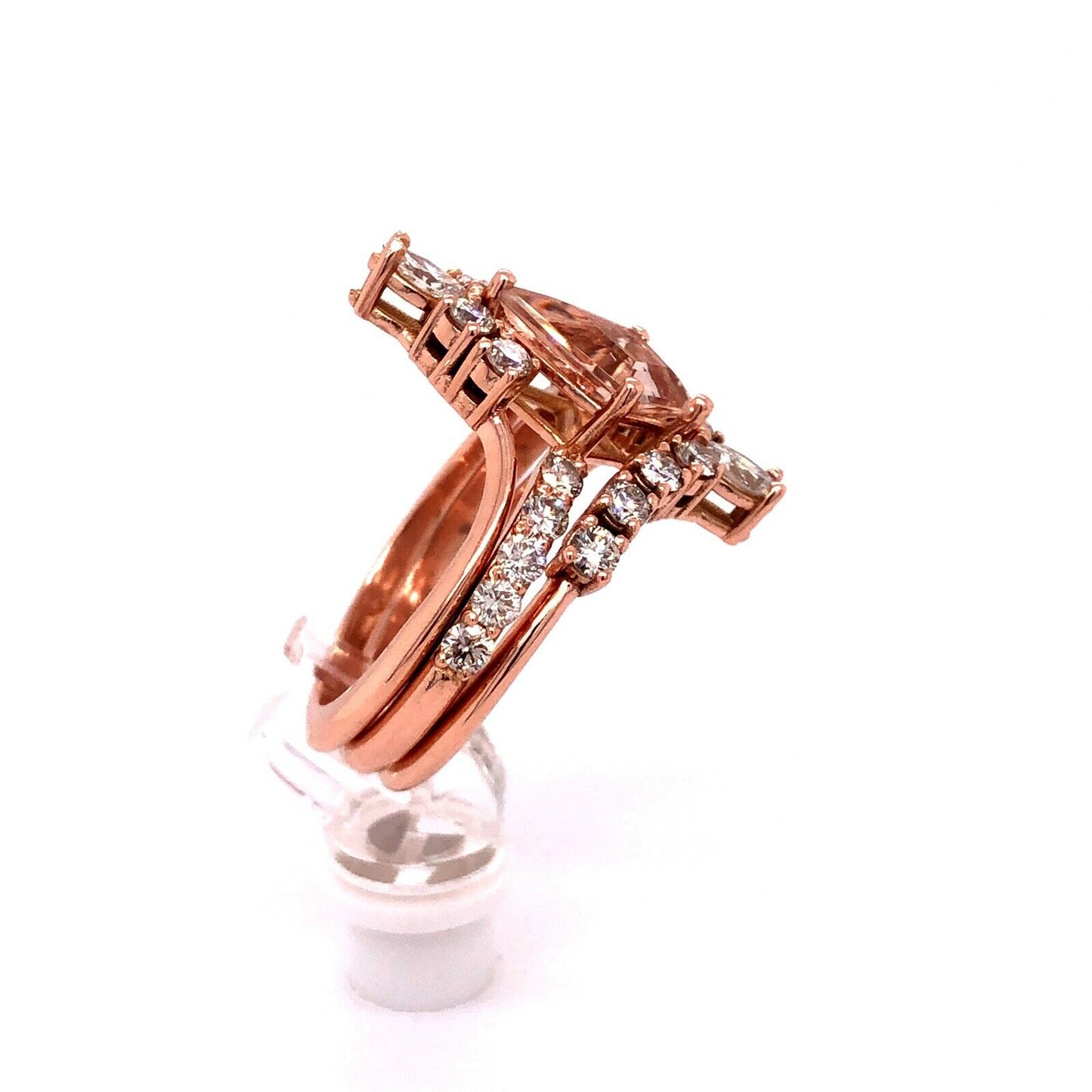 Engagement Ring 14k Rose Gold Kite Cut Morganite Ring Anniversary Bridal Set
