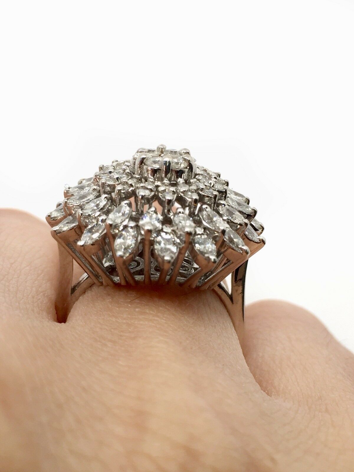 2.68 TCW Natural Diamond Wide Cluster Ring Round & Marquise HSI1 Size 7