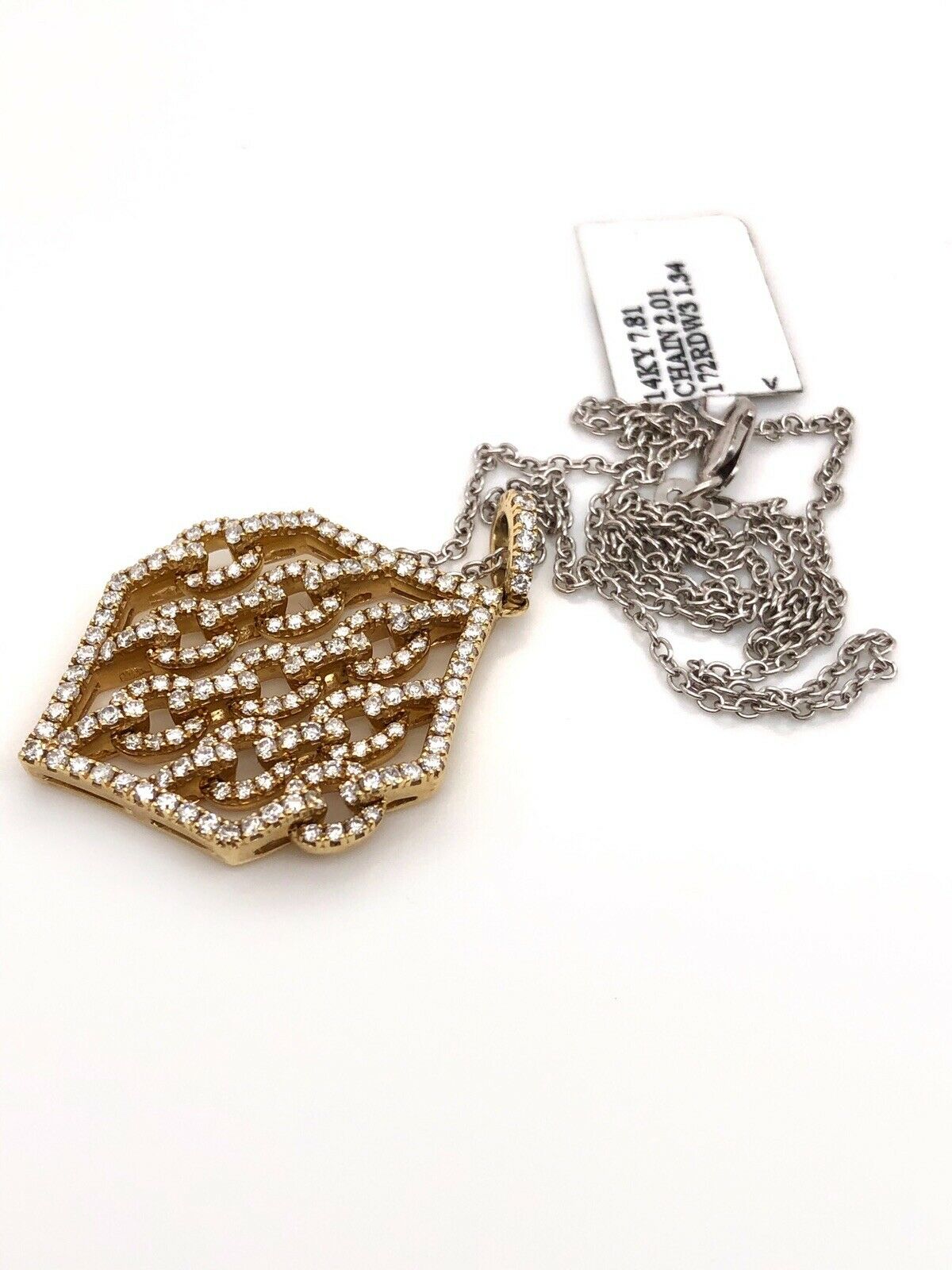 14k Yellow Gold 1.34 TCW Natural Diamond Link Pendant & Chain Necklace