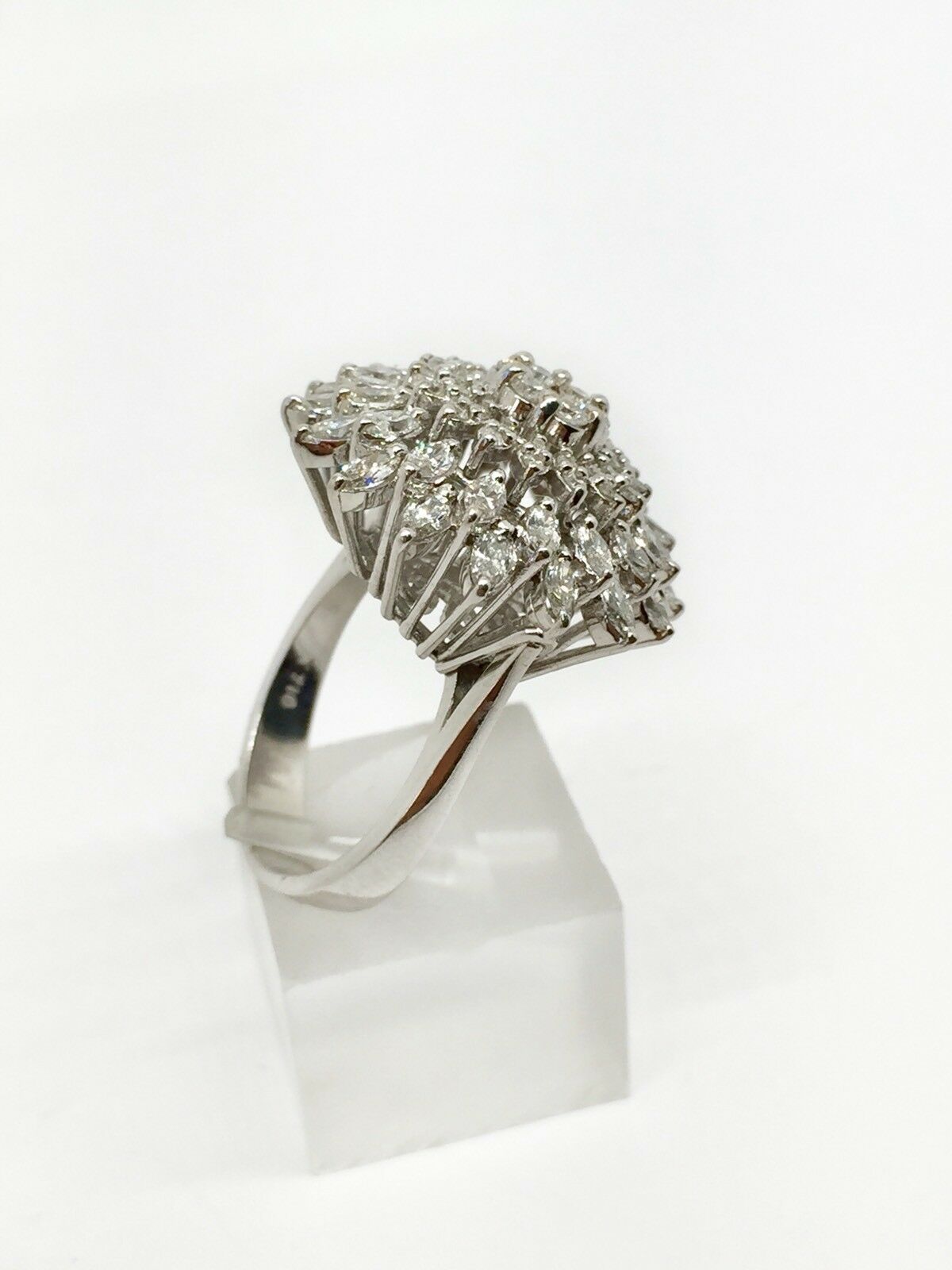 2.68 TCW Natural Diamond Wide Cluster Ring Round & Marquise HSI1 Size 7