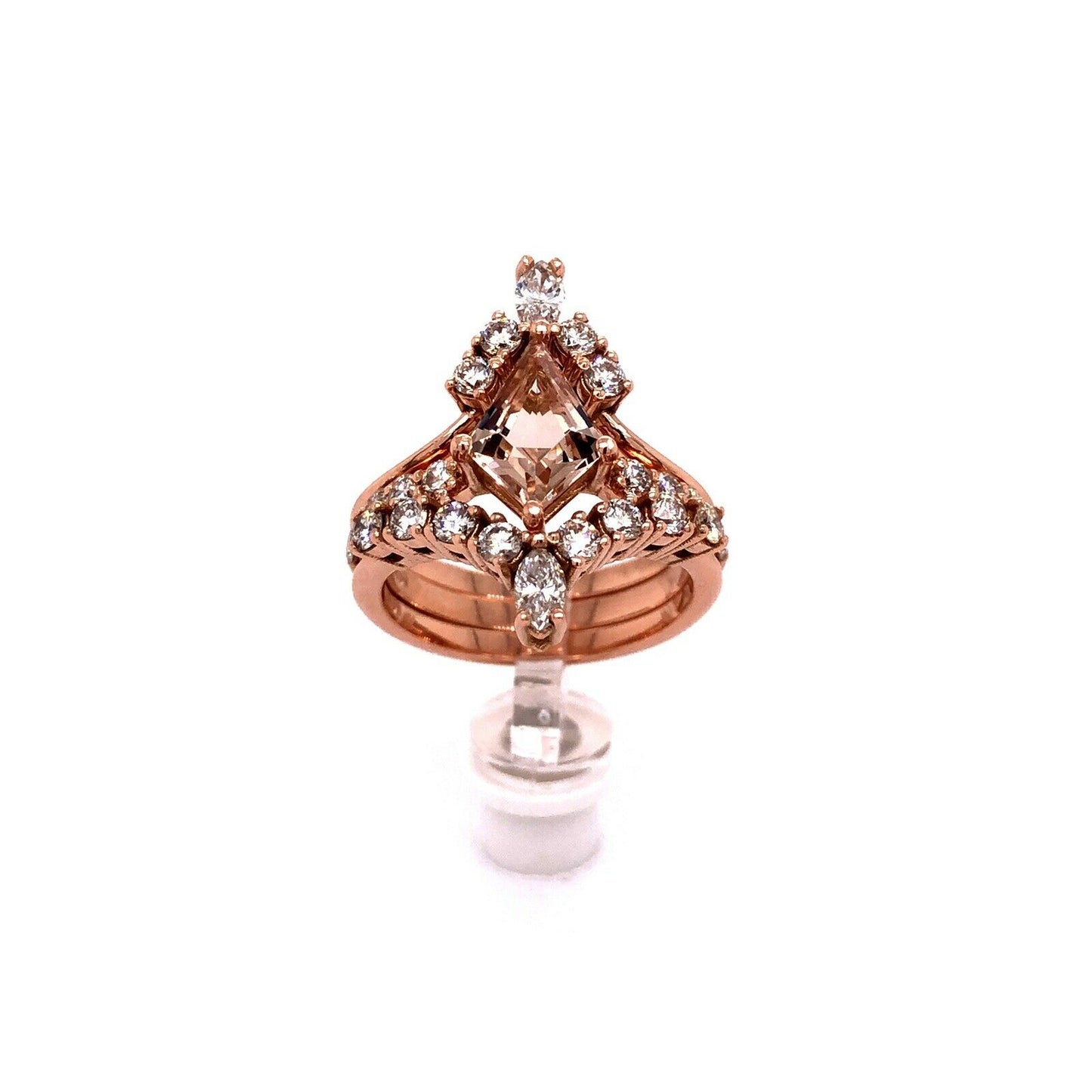 Engagement Ring 14k Rose Gold Kite Cut Morganite Ring Anniversary Bridal Set