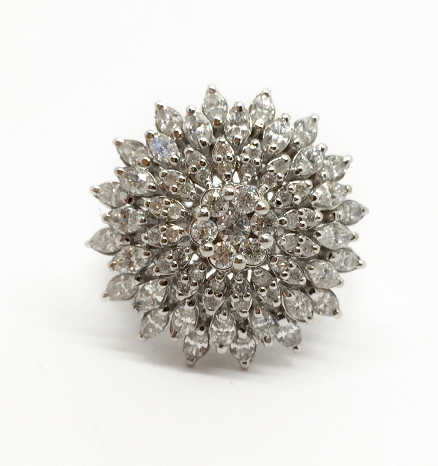 2.68 TCW Natural Diamond Wide Cluster Ring Round & Marquise HSI1 Size 7