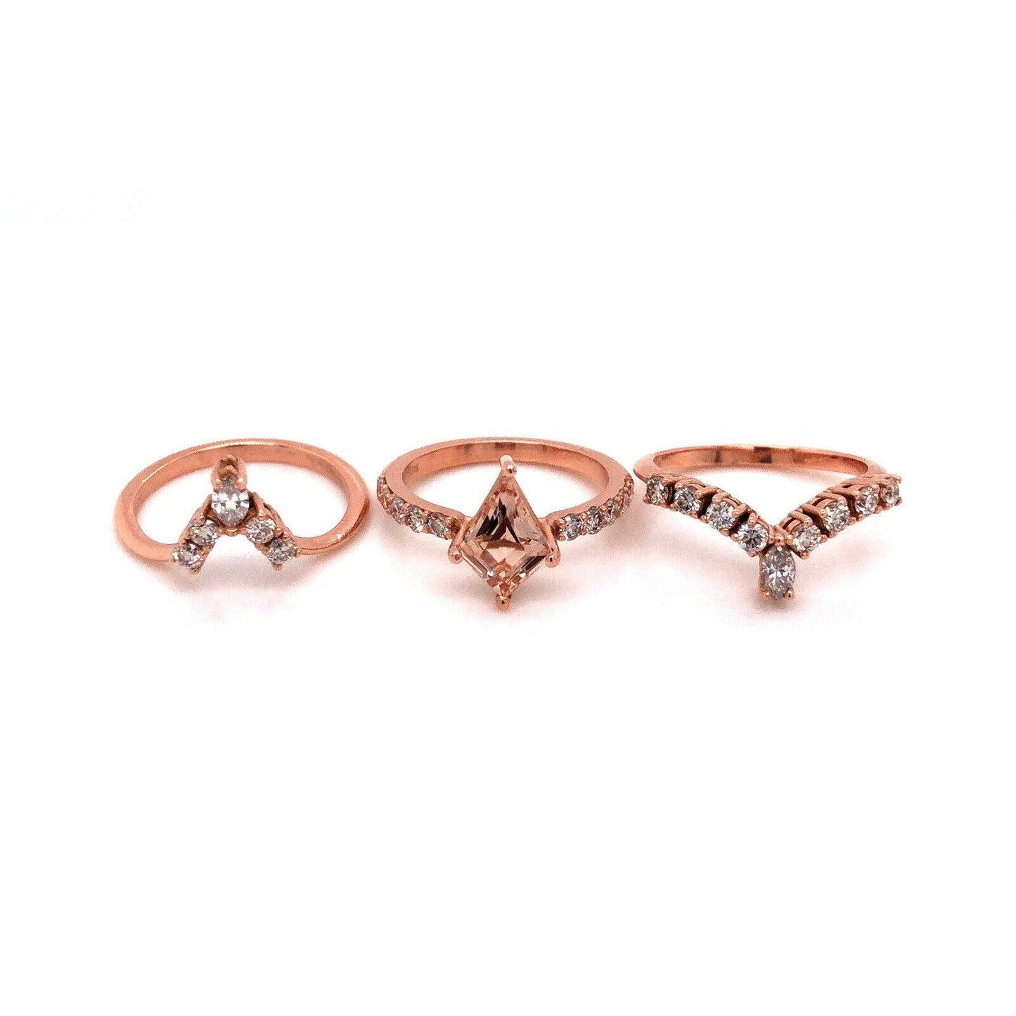Engagement Ring 14k Rose Gold Kite Cut Morganite Ring Anniversary Bridal Set