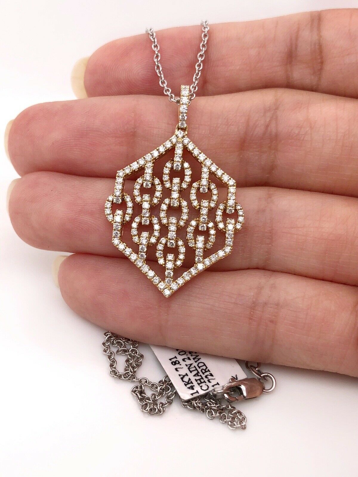 14k Yellow Gold 1.34 TCW Natural Diamond Link Pendant & Chain Necklace