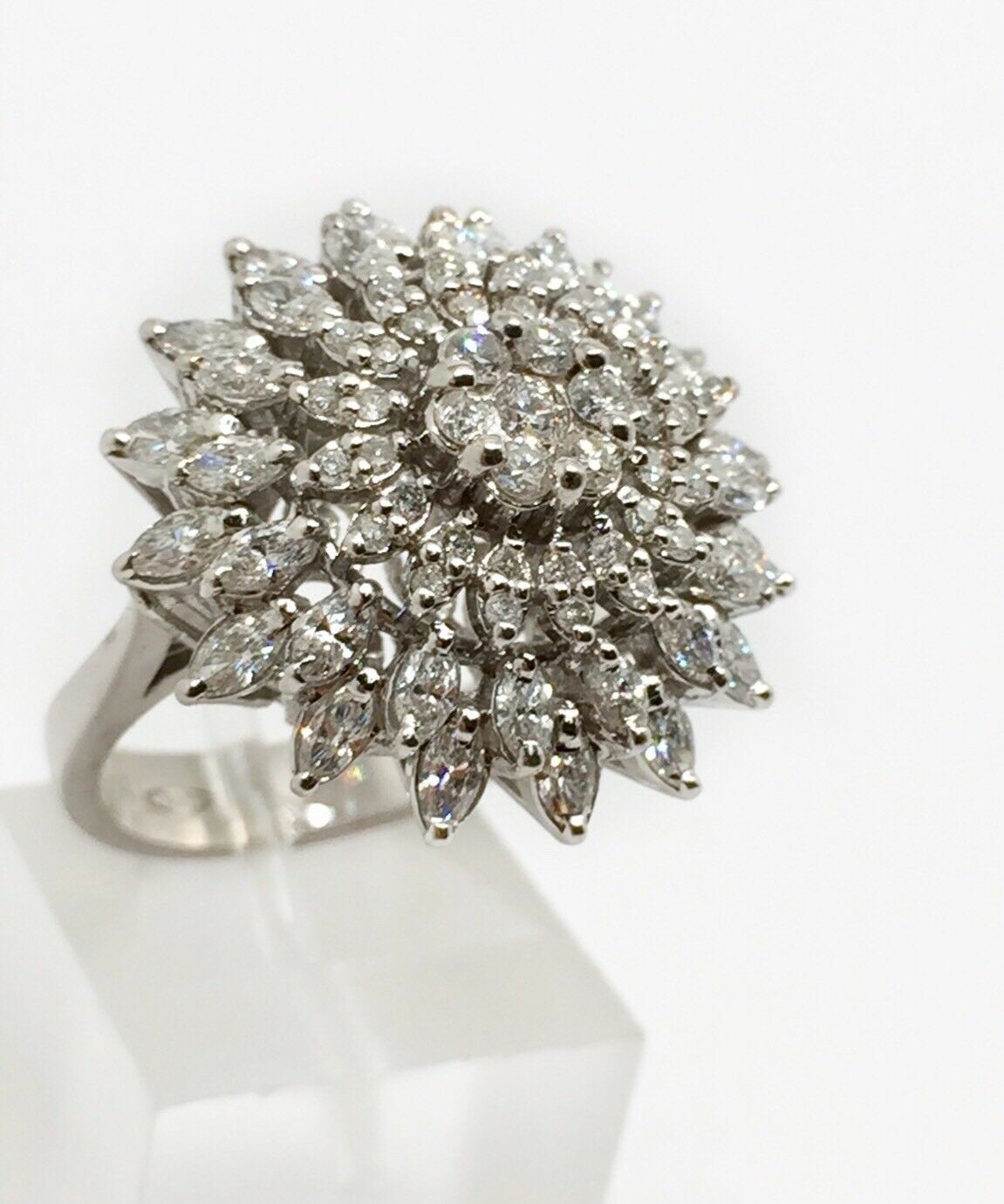 2.68 TCW Natural Diamond Wide Cluster Ring Round & Marquise HSI1 Size 7