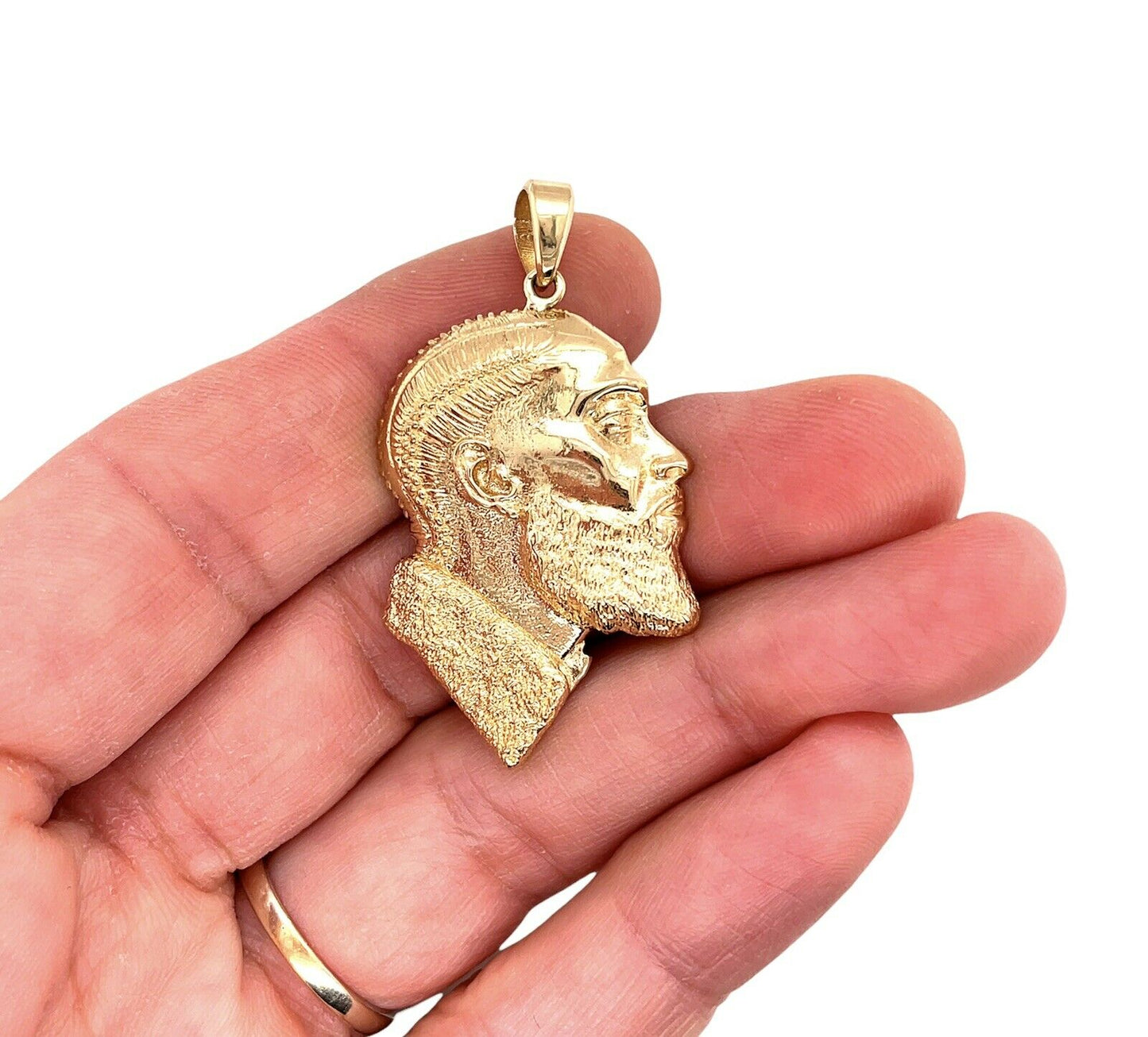 Mens 14k Solid Yellow Gold Nipsey Hussle Head Face Pendant 1.5"