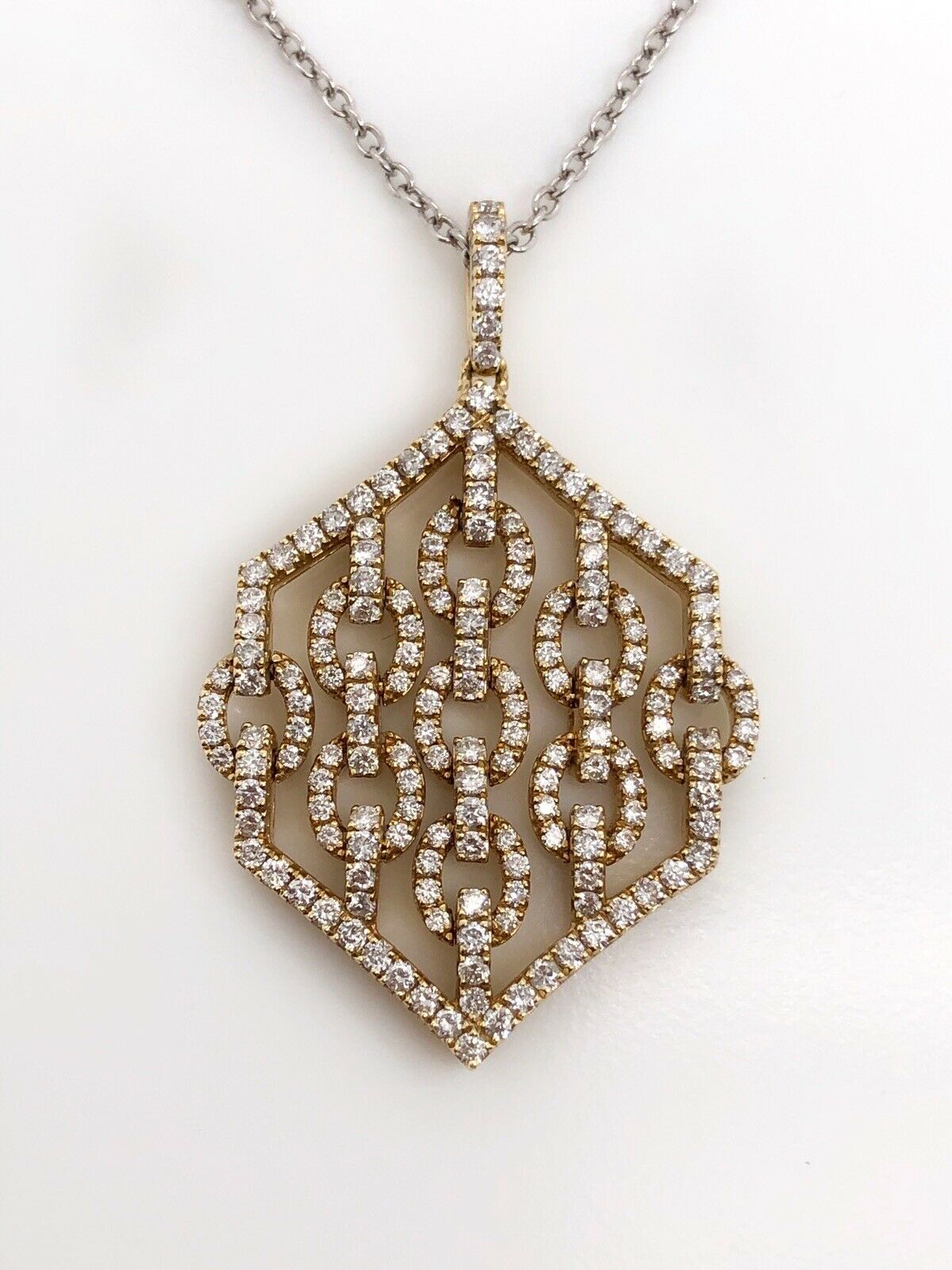 14k Yellow Gold 1.34 TCW Natural Diamond Link Pendant & Chain Necklace