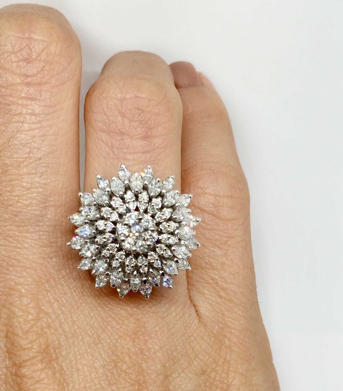 2.68 TCW Natural Diamond Wide Cluster Ring Round & Marquise HSI1 Size 7