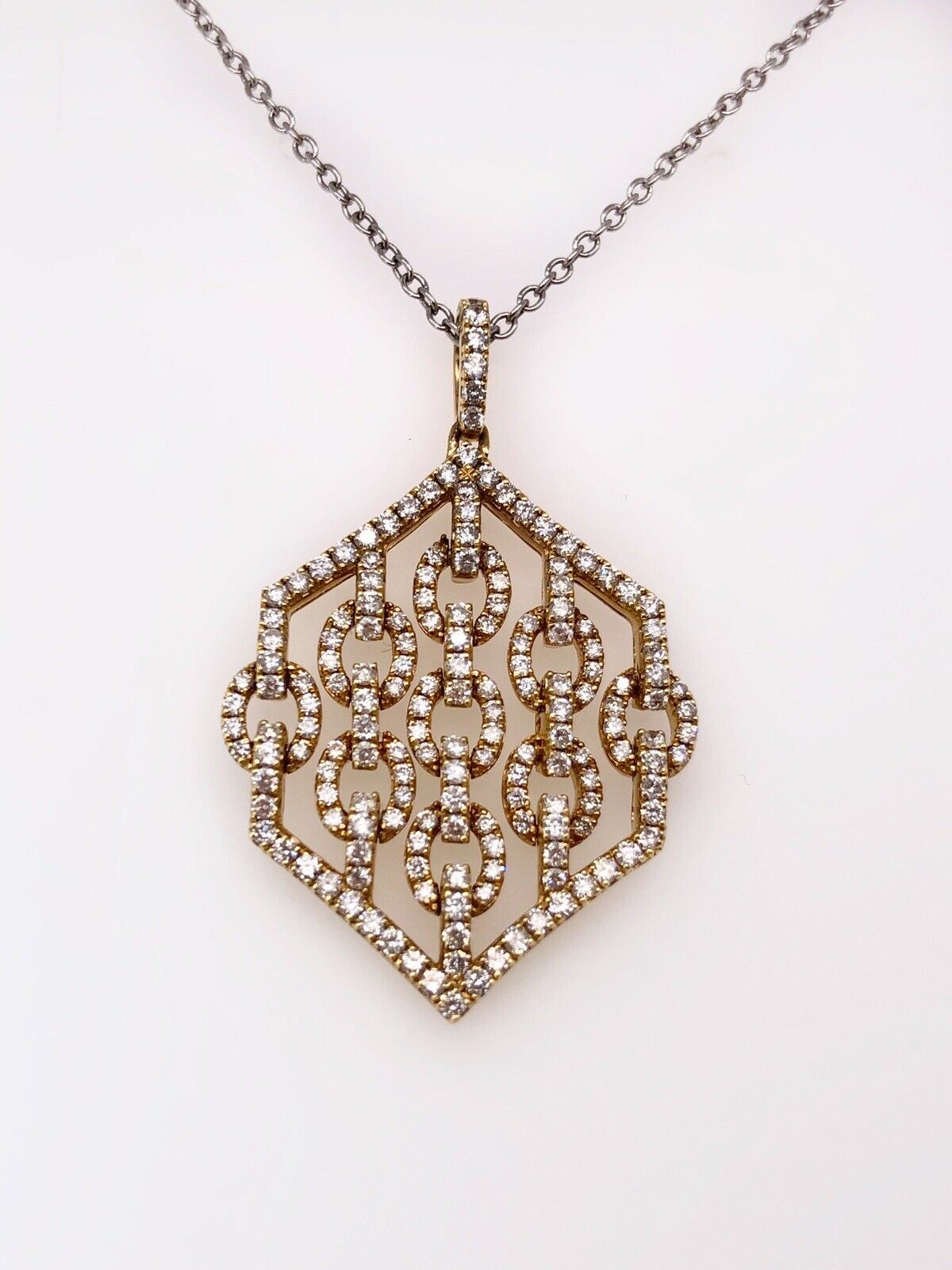 14k Yellow Gold 1.34 TCW Natural Diamond Link Pendant & Chain Necklace