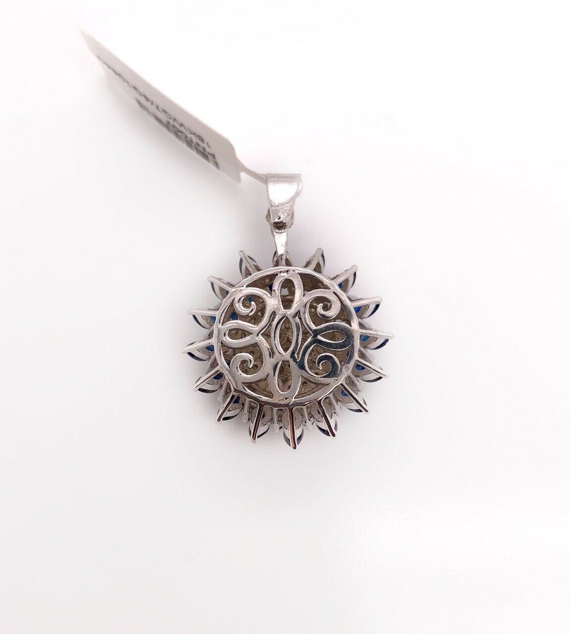 18k White Gold 3.2Ct Natural Marquise Sapphire & Diamond Wide Cluster Pendant