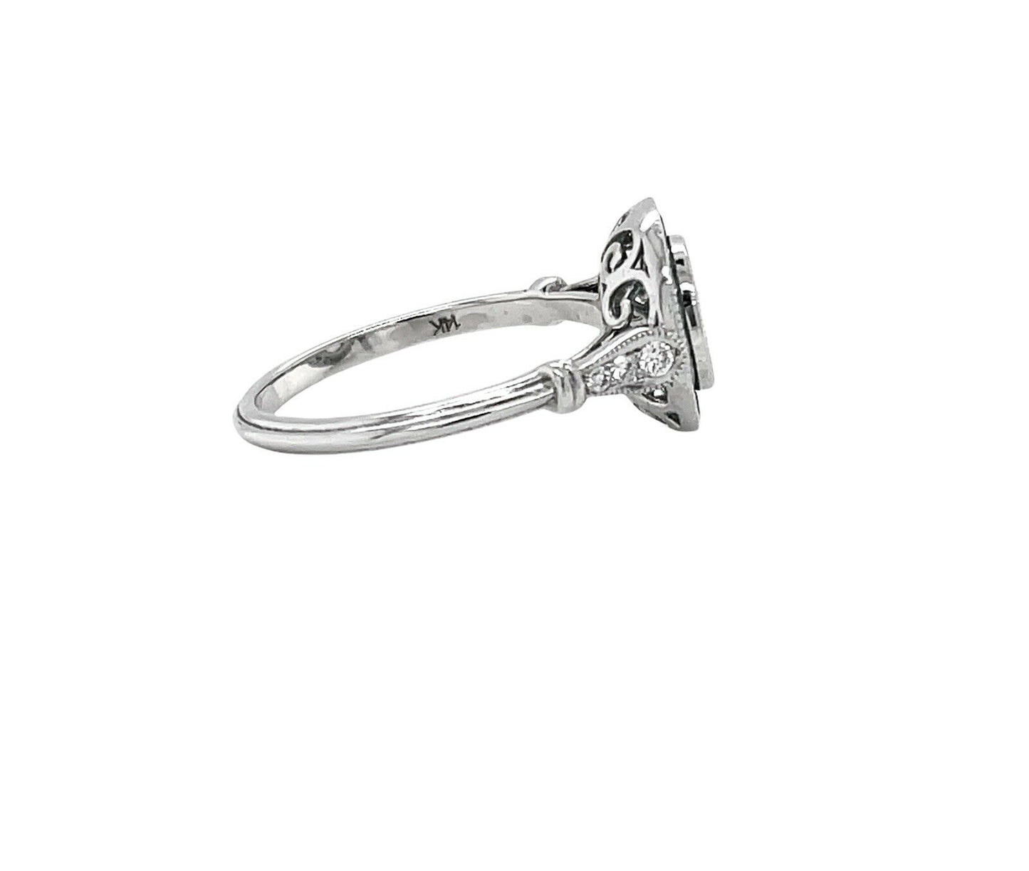Art Deco 14K White Gold Semi Mount Ring Natural Emerald & Diamond 1 Ct Round