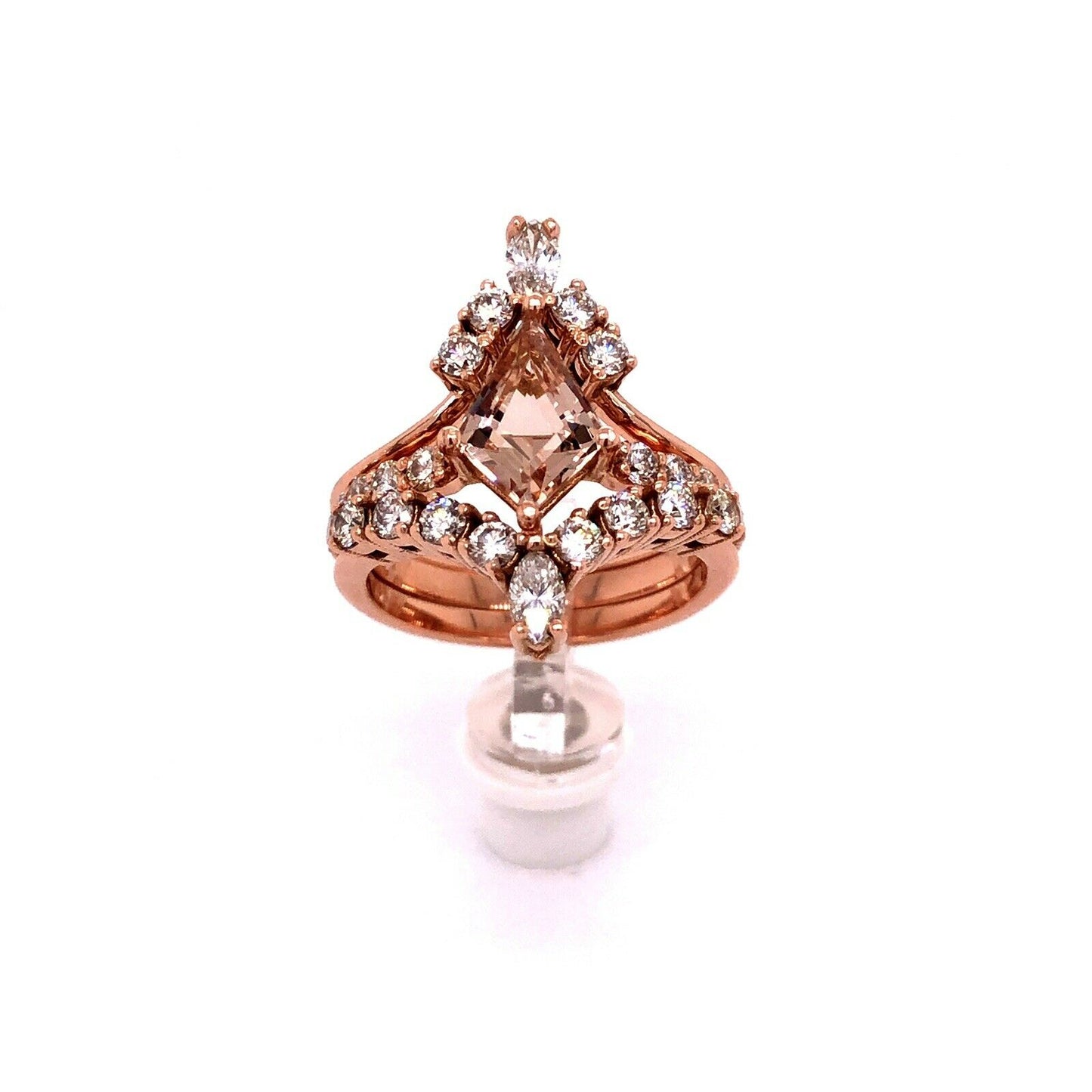 Engagement Ring 14k Rose Gold Kite Cut Morganite Ring Anniversary Bridal Set