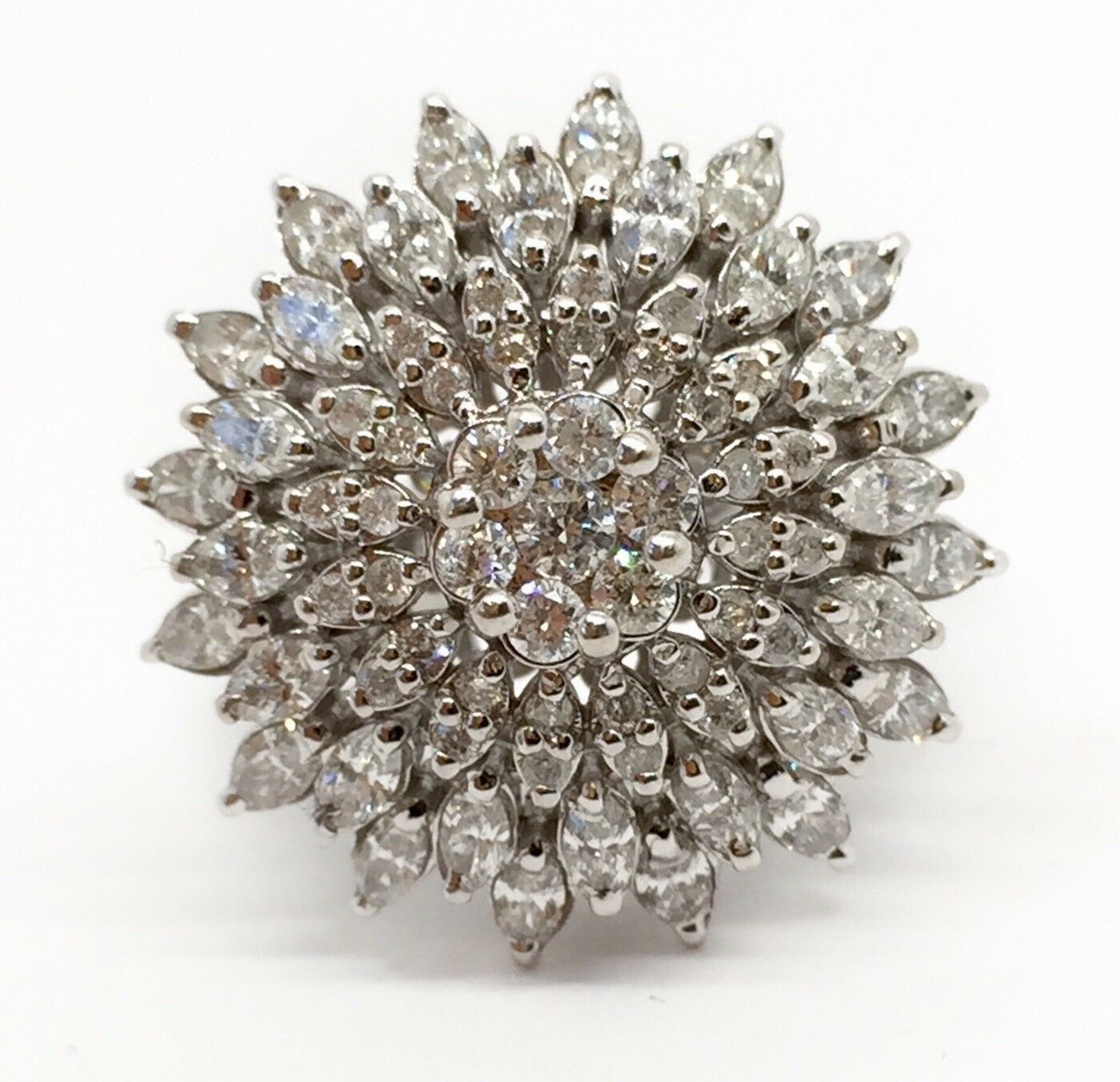2.68 TCW Natural Diamond Wide Cluster Ring Round & Marquise HSI1 Size 7