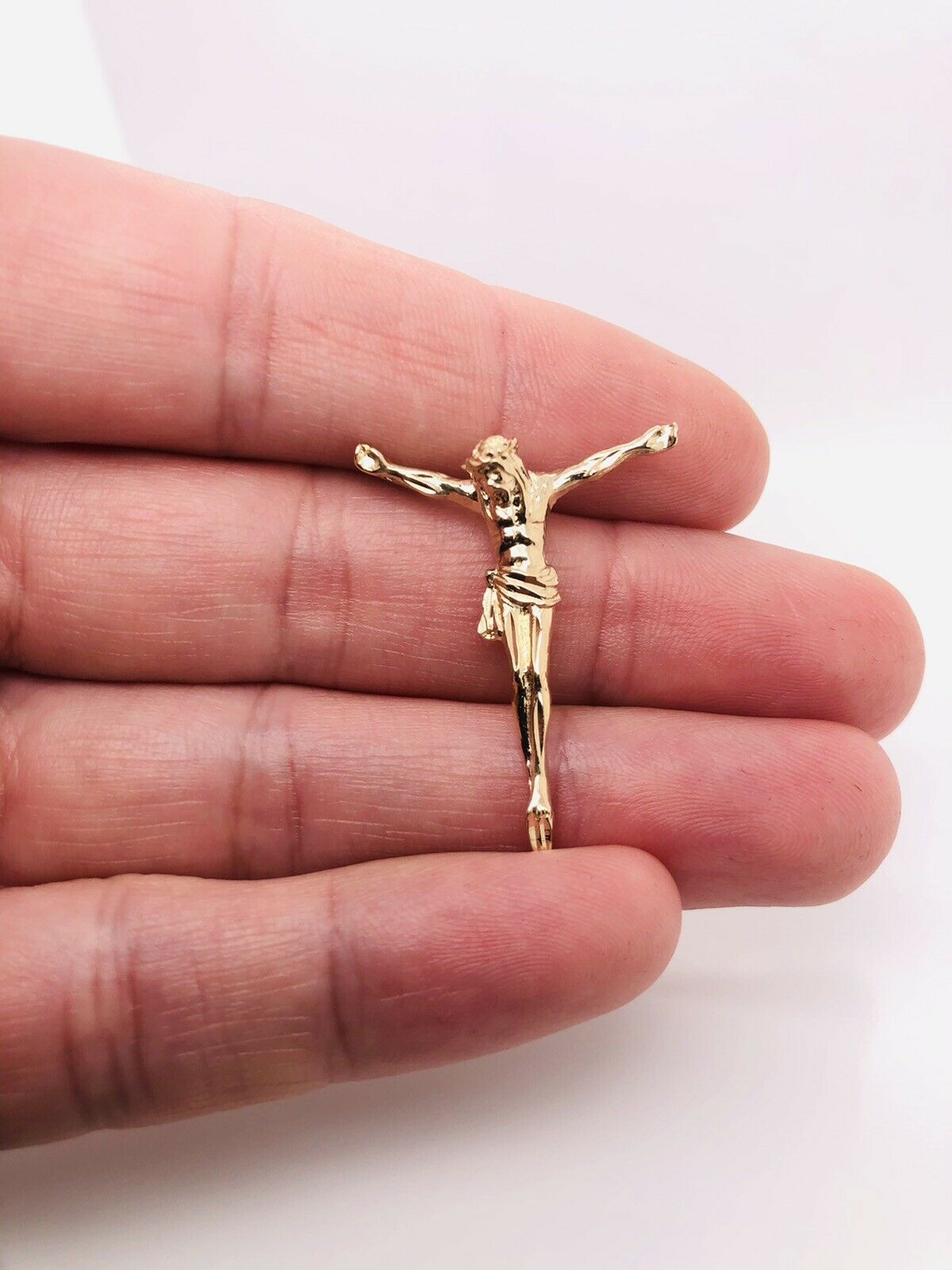 14k Yellow Gold Jesus Christ Open Hand Cross Crucifix Pendant Men/Women 1.26"
