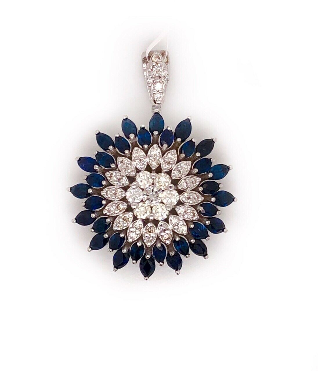 18k White Gold 3.2Ct Natural Marquise Sapphire & Diamond Wide Cluster Pendant