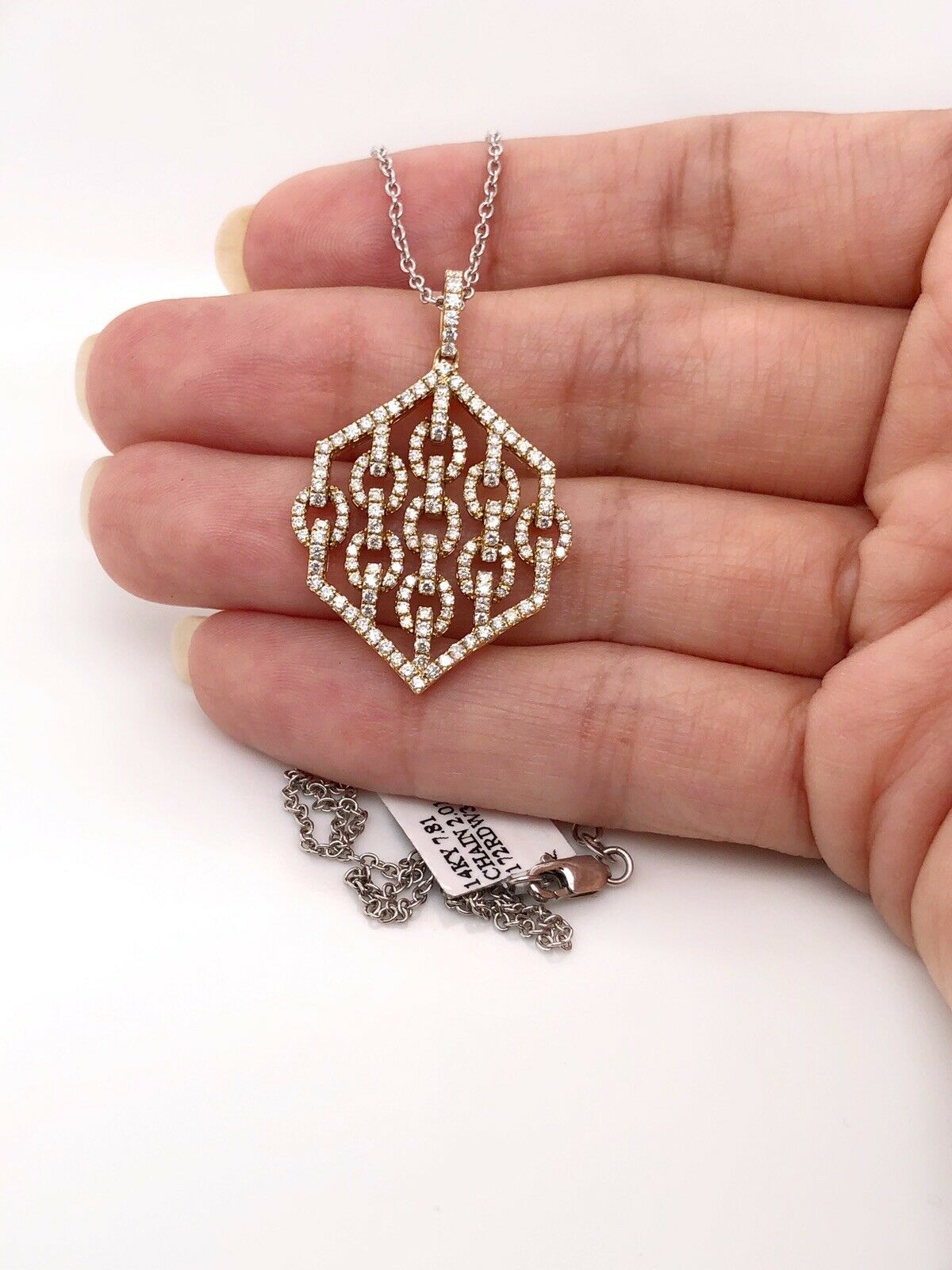 14k Yellow Gold 1.34 TCW Natural Diamond Link Pendant & Chain Necklace