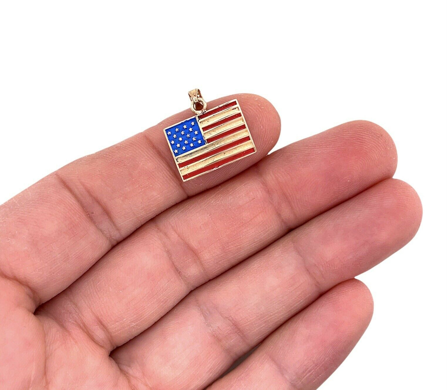 14k Yellow Gold Enameled United States Flag Pendant