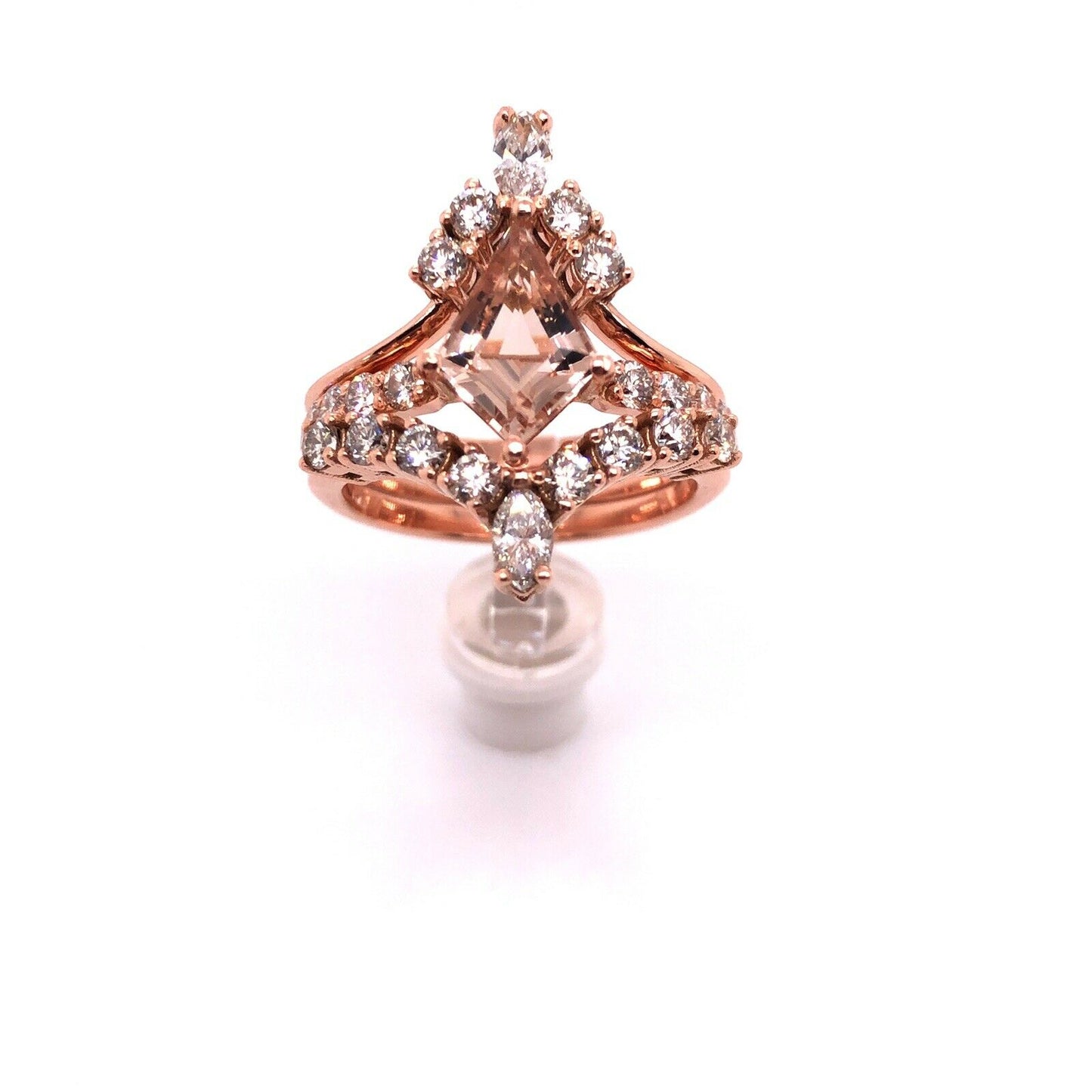 Engagement Ring 14k Rose Gold Kite Cut Morganite Ring Anniversary Bridal Set