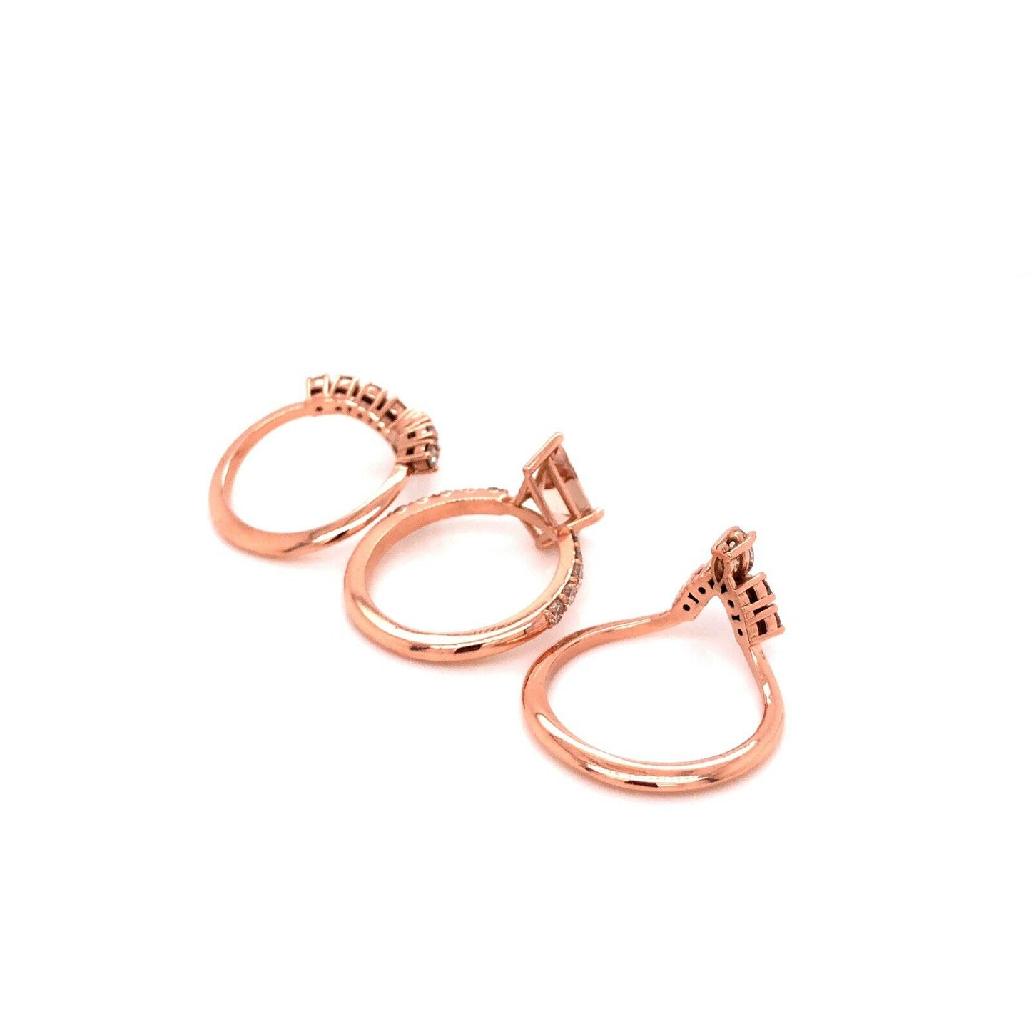 Engagement Ring 14k Rose Gold Kite Cut Morganite Ring Anniversary Bridal Set