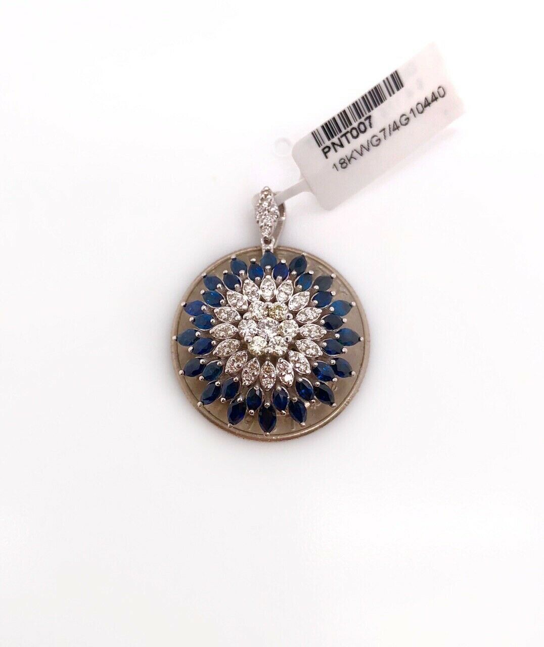 18k White Gold 3.2Ct Natural Marquise Sapphire & Diamond Wide Cluster Pendant