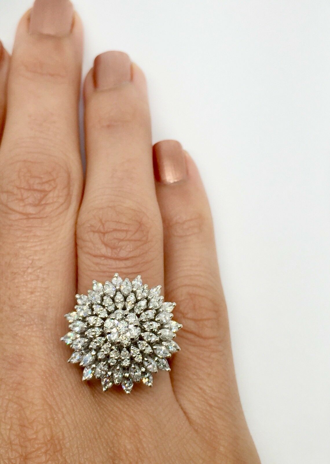 2.68 TCW Natural Diamond Wide Cluster Ring Round & Marquise HSI1 Size 7