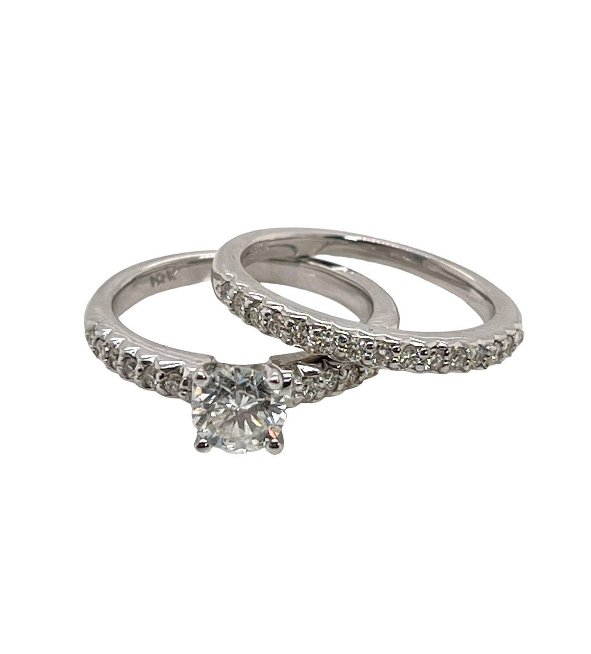 18K White Gold 1.20 tcw Natural Round Diamond Engagement Ring & Wedding Band