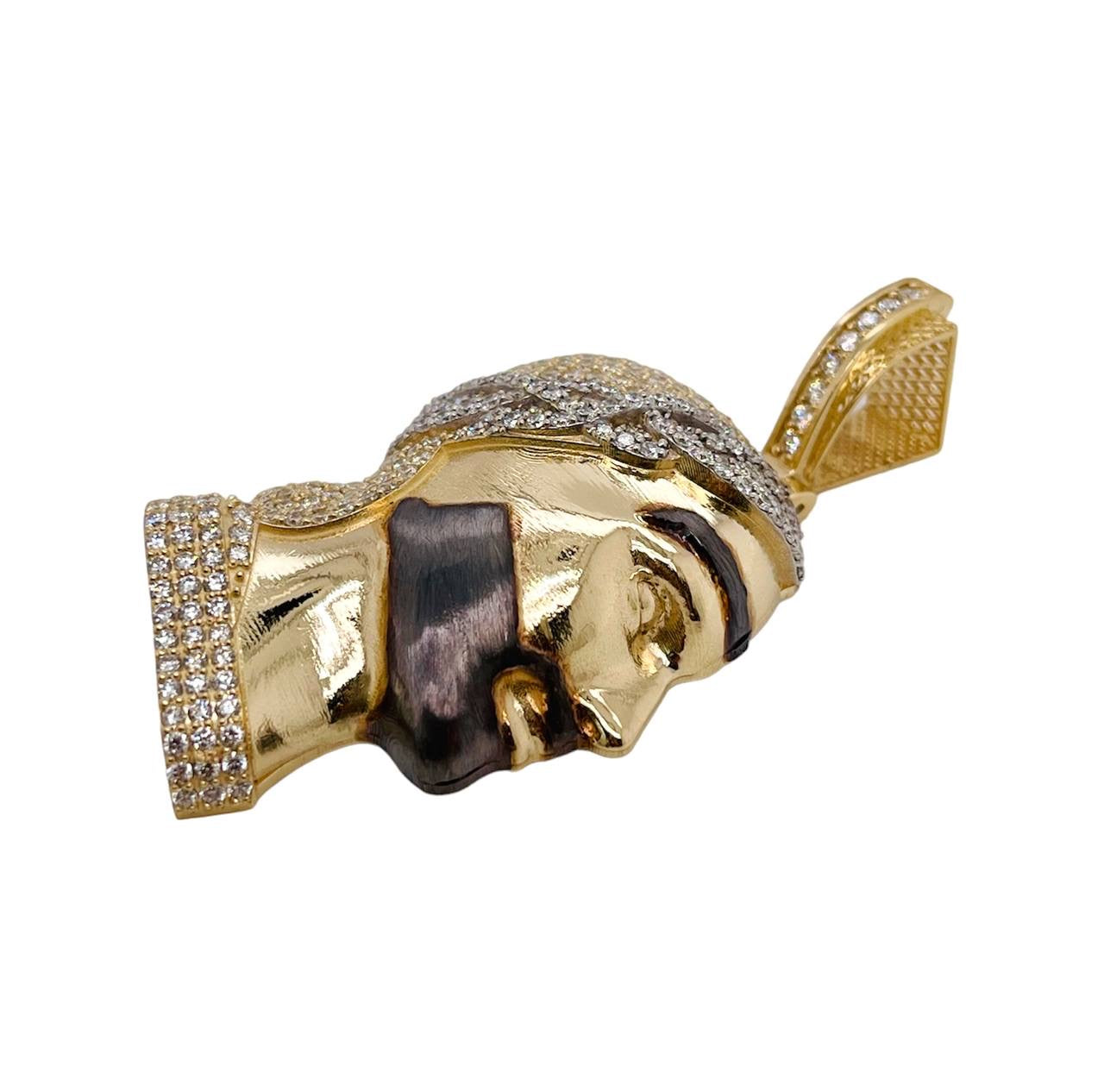 14K Yellow Gold 6.7 Ct Natural Diamond Jesus Face Pendant 2 in