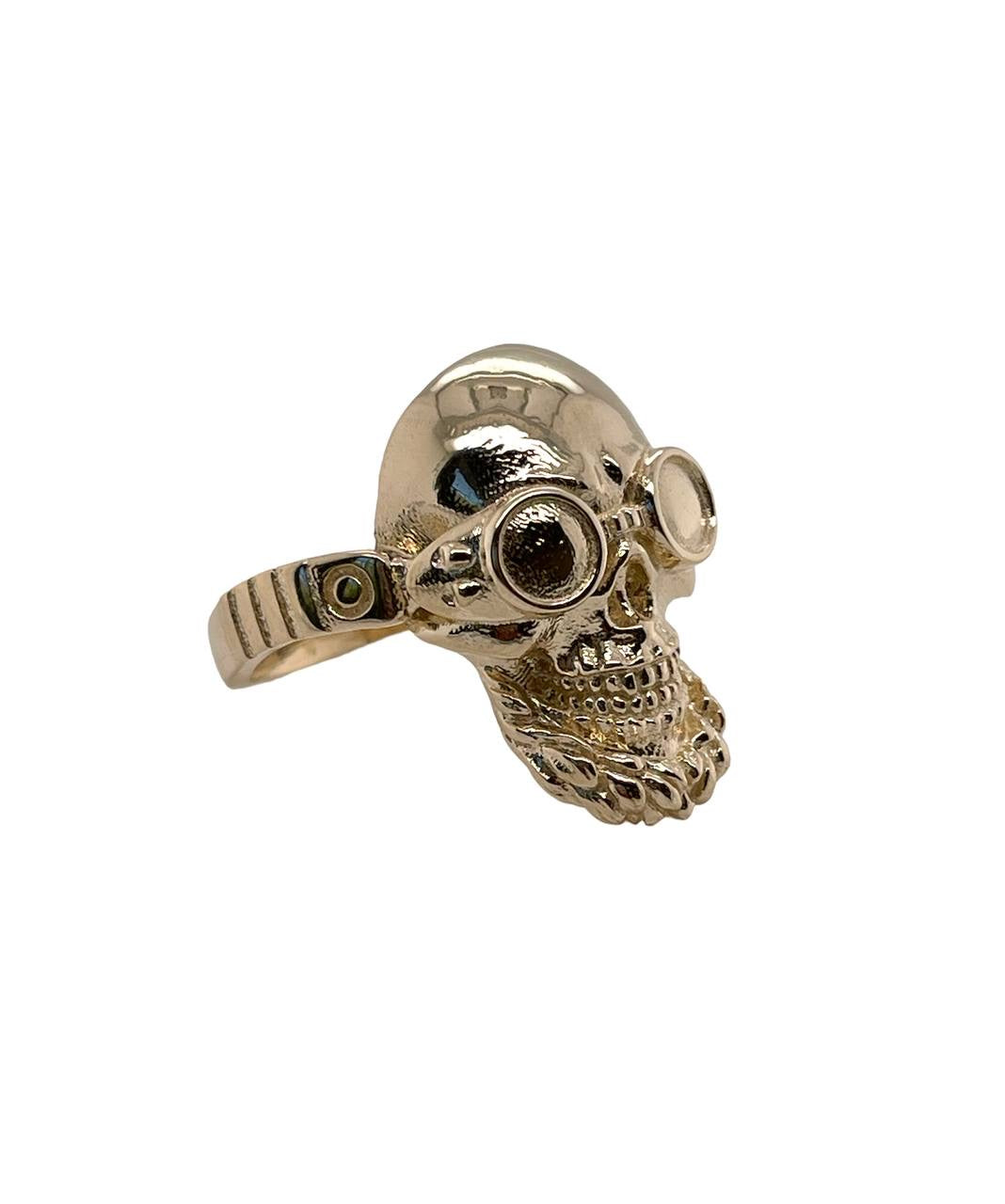 14k Solid Yellow Gold Ride to Death Skull Men's Bikers Ring 9.8 Grams