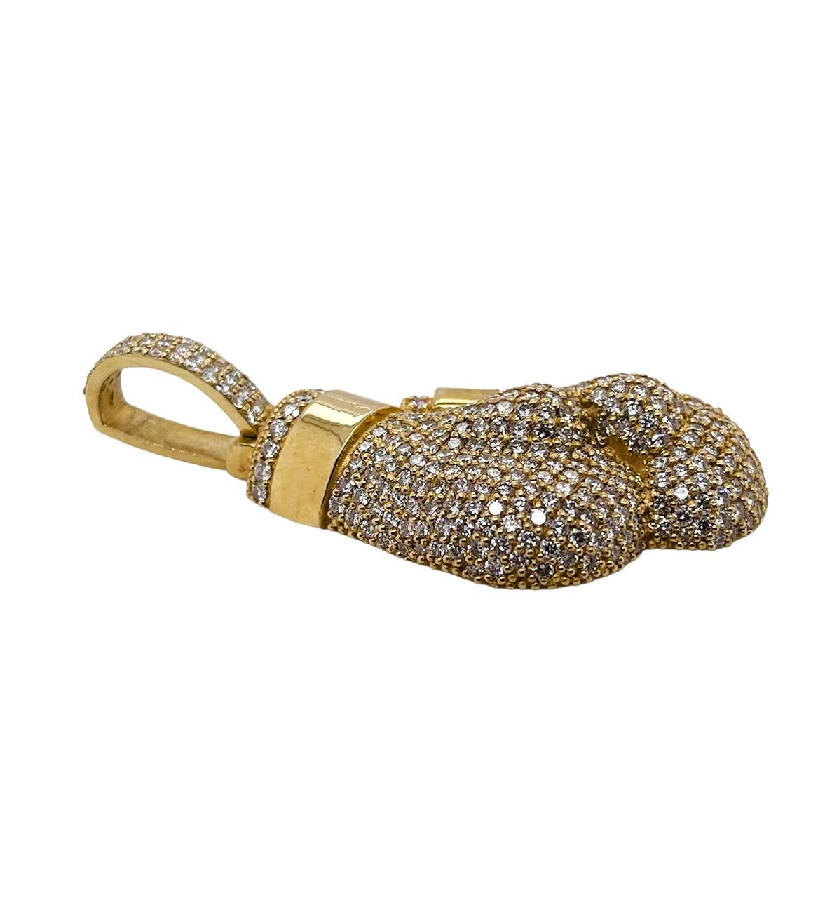 Mens 14k Solid Yellow Gold 5 TCW Natural Diamond Boxing Gloves Pendant VS2