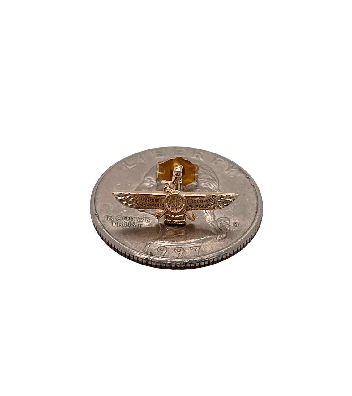 18k Yellow Gold Farvahar Ahura Zoroastrian Achaemenid Stud Earrings