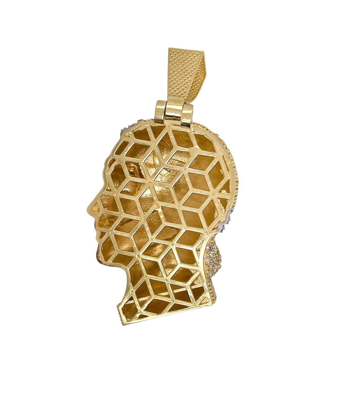 14K Yellow Gold 6.7 Ct Natural Diamond Jesus Face Pendant 2 in