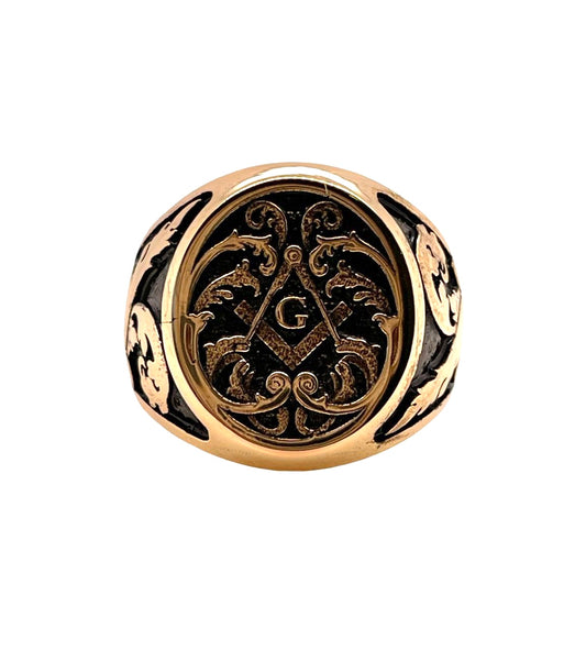 14k Solid Yellow Gold Masonic Freemason Men's Ring 13.8 Grams