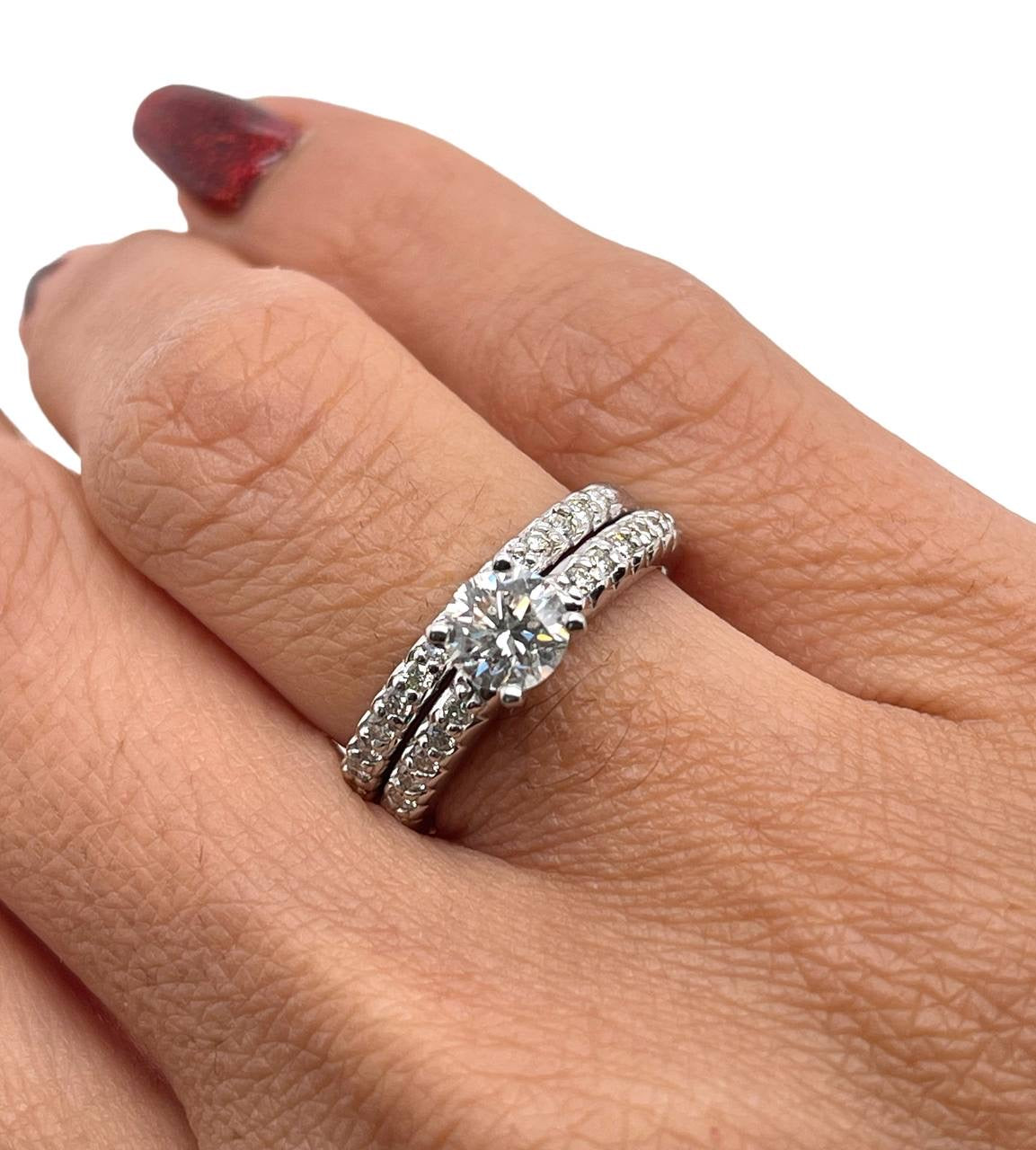 18K White Gold 1.20 tcw Natural Round Diamond Engagement Ring & Wedding Band
