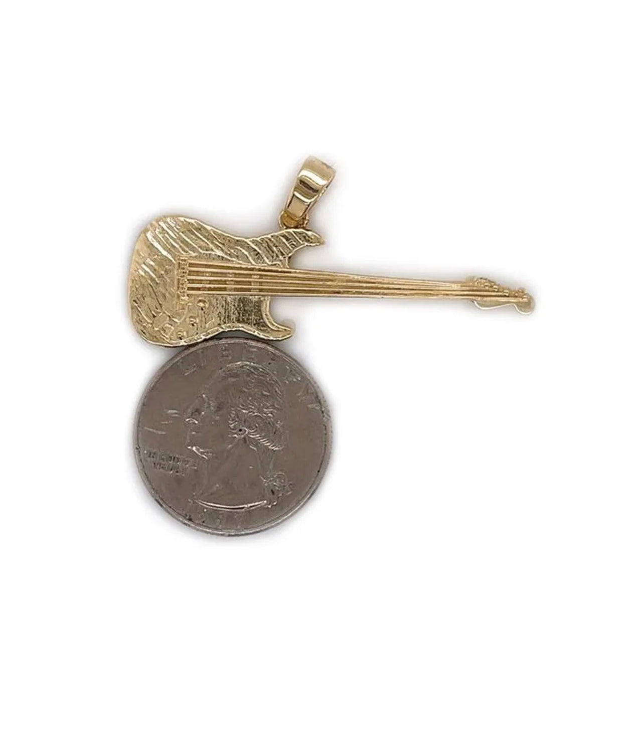 Mens 14k Solid Yellow Gold Stratocaster Guitar Pendant 8.3 Grams 2"