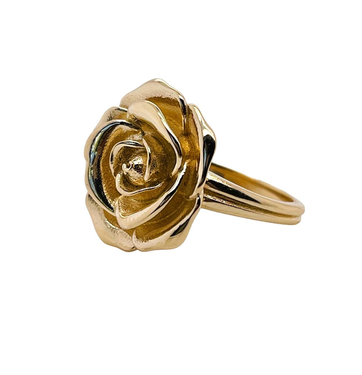 14K Solid Yellow and Rose Gold Rose Flower Women Ring 11.4 Grams