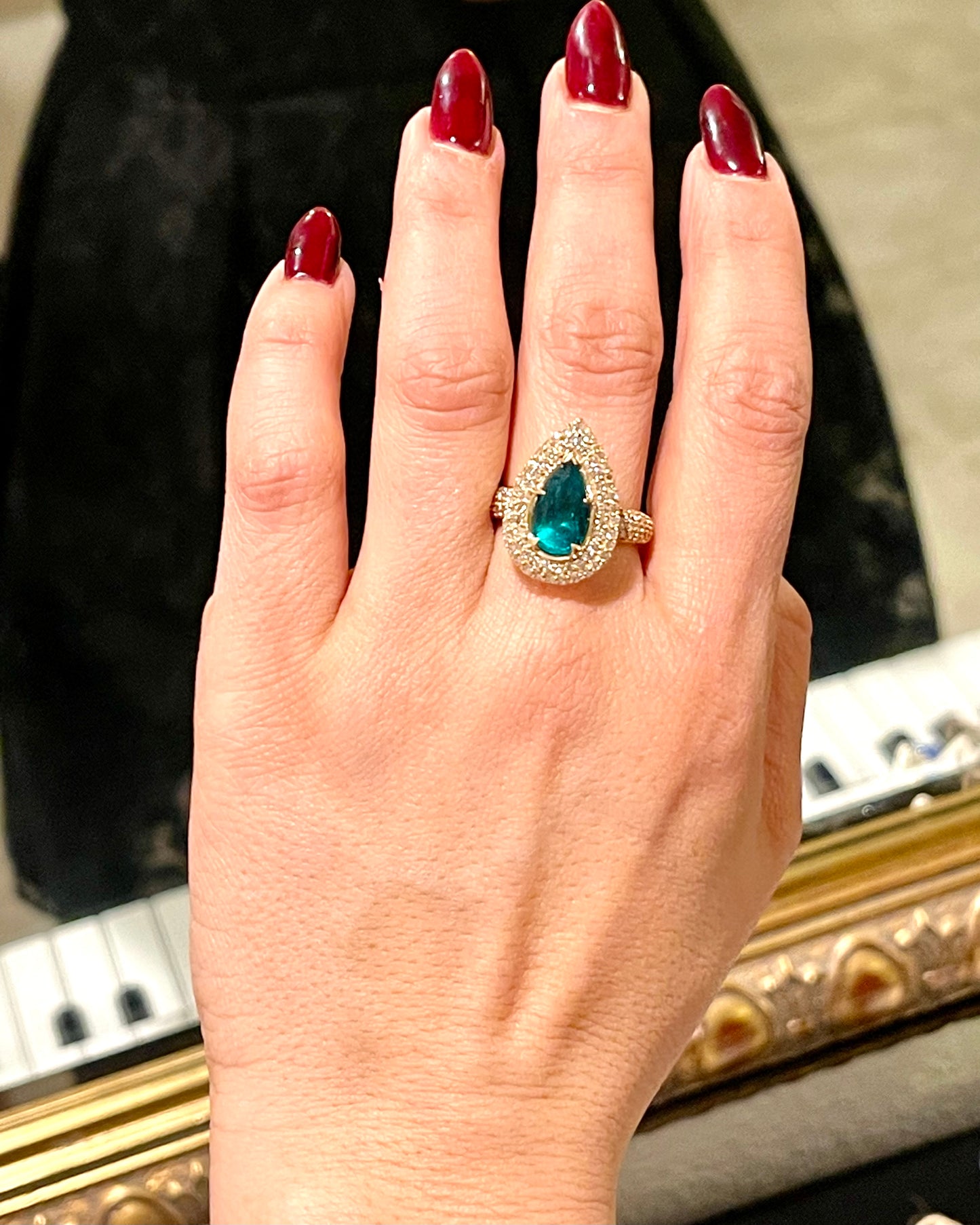 GIA Certified 3.24 tcw Natural Pear Colombian Emerald and Diamond 18k Gold Ring