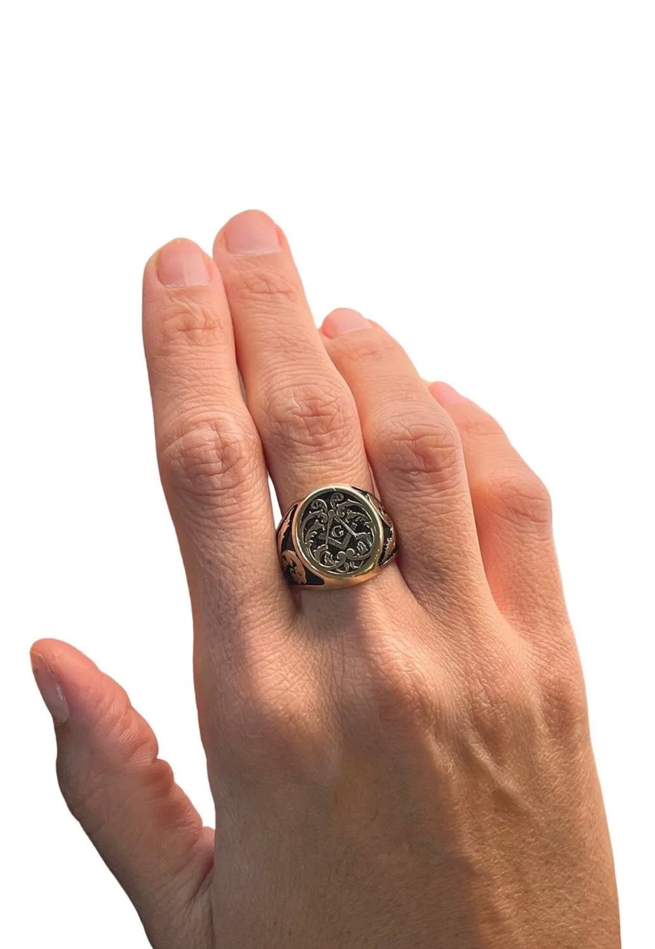14k Solid Yellow Gold Masonic Freemason Men's Ring 13.8 Grams