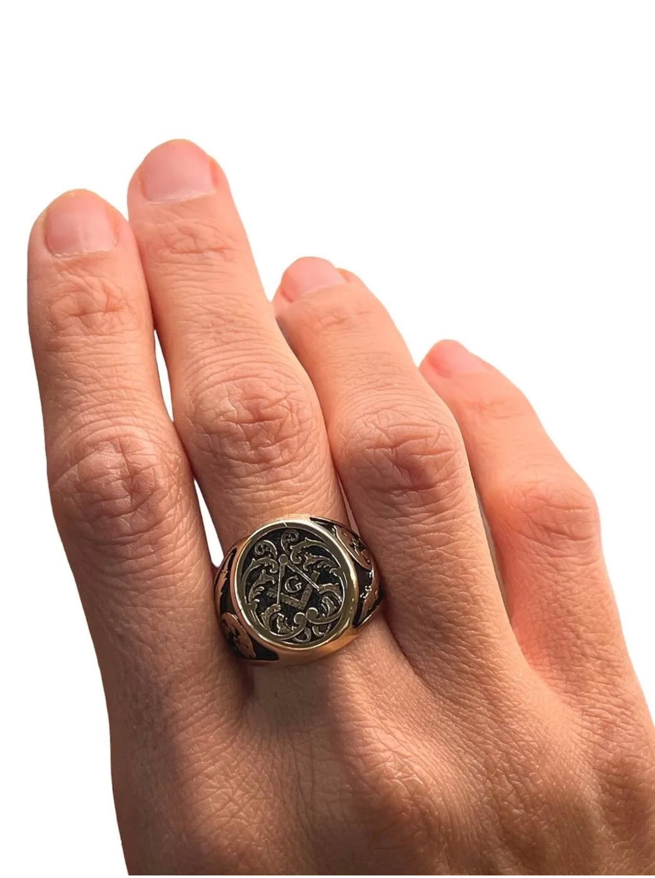 14k Solid Yellow Gold Masonic Freemason Men's Ring 13.8 Grams
