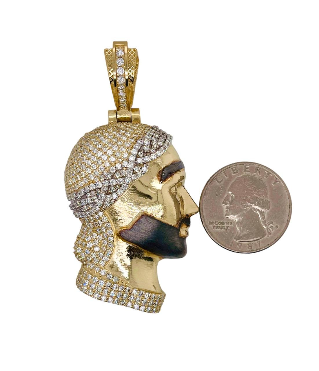 14K Yellow Gold 6.7 Ct Natural Diamond Jesus Face Pendant 2 in
