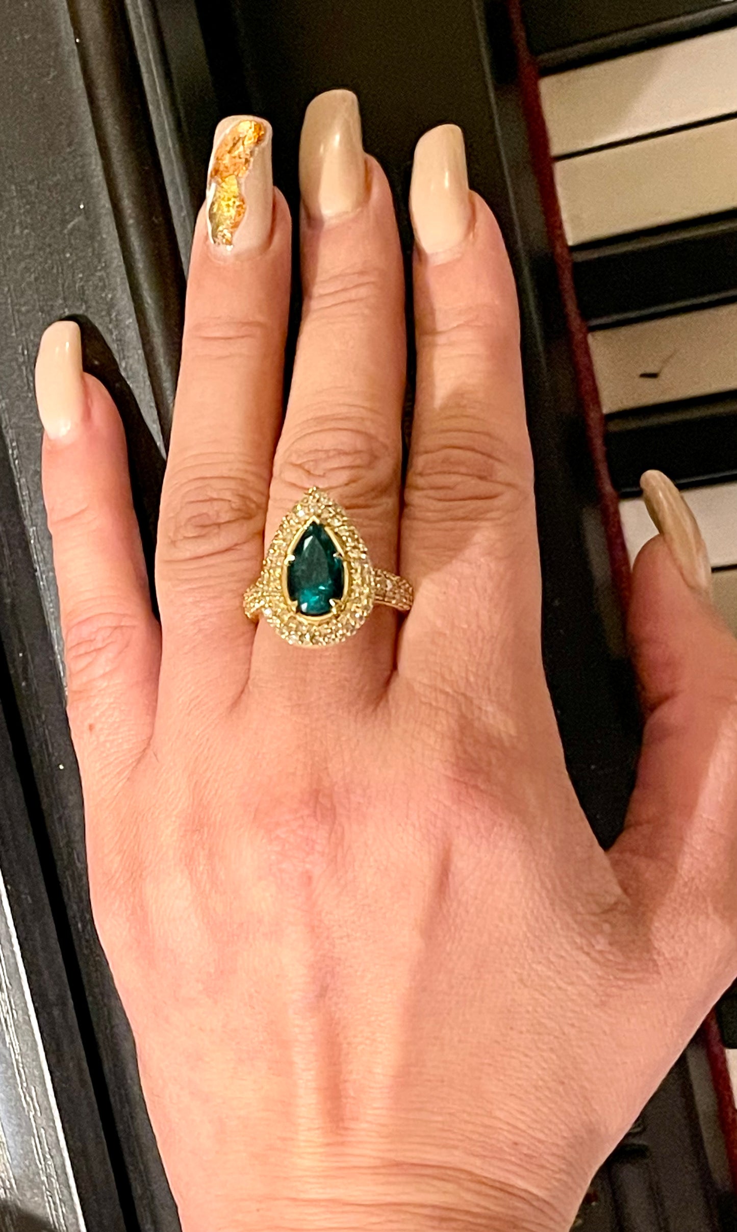 GIA Certified 3.24 tcw Natural Pear Colombian Emerald and Diamond 18k Gold Ring