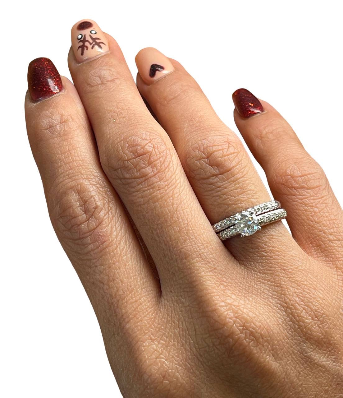 18K White Gold 1.20 tcw Natural Round Diamond Engagement Ring & Wedding Band